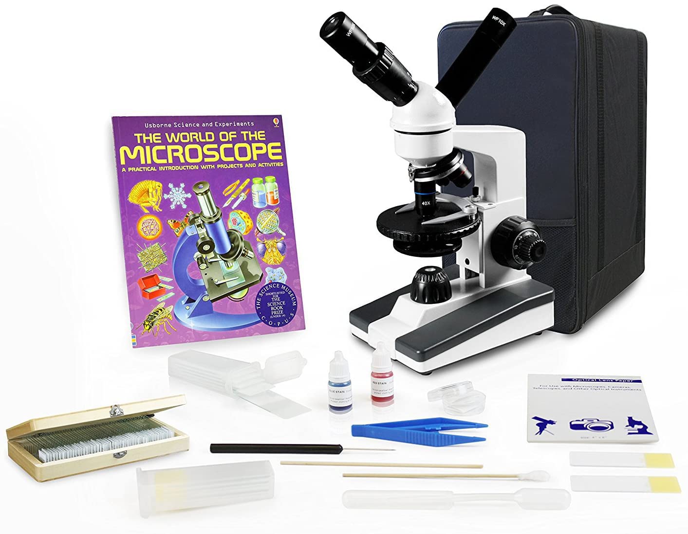 Vision Scientific VME0019-T-RC-P3 Dual View Elementary Microscope with Rechargeable Battery, Microscope Book & 50 Prepared Slides - Perfect for Kids Science Discovery, Classroom Learning & Home Education