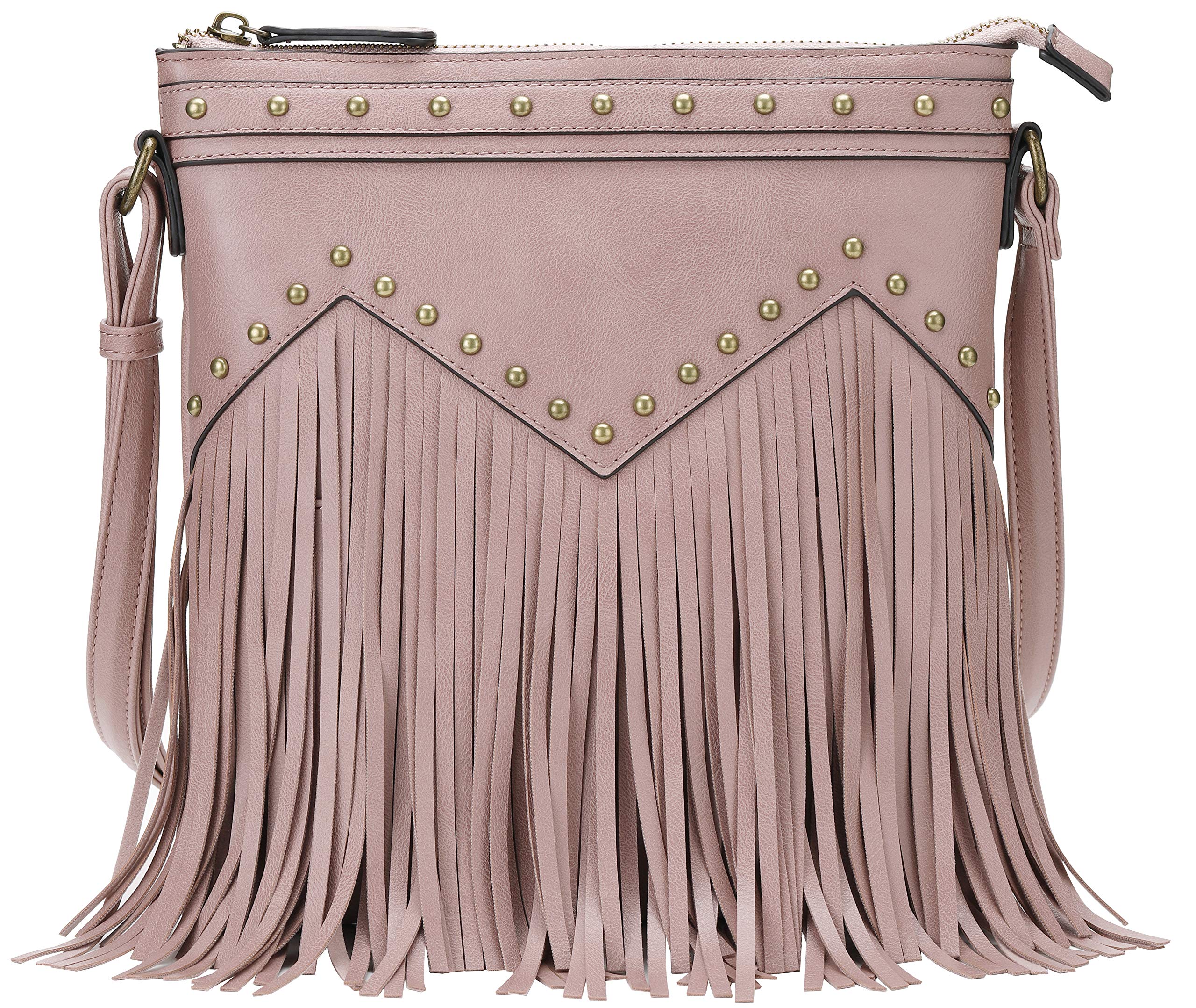 B BRENTANO Vegan Leather Fringed Crossbody Bag with Studs - Stylish Boho Purse for Women, Perfect for Concerts, Festivals & Everyday Use