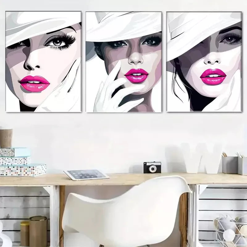 3-Piece Stylish Fashionista Faces Triptych Wall Art Set - Framed Canvas 40x60cm (16x24in) - High Quality Print, 100% Australian Made, Ready to Hang - Perfect for Living Room, Bedroom & Office Decor