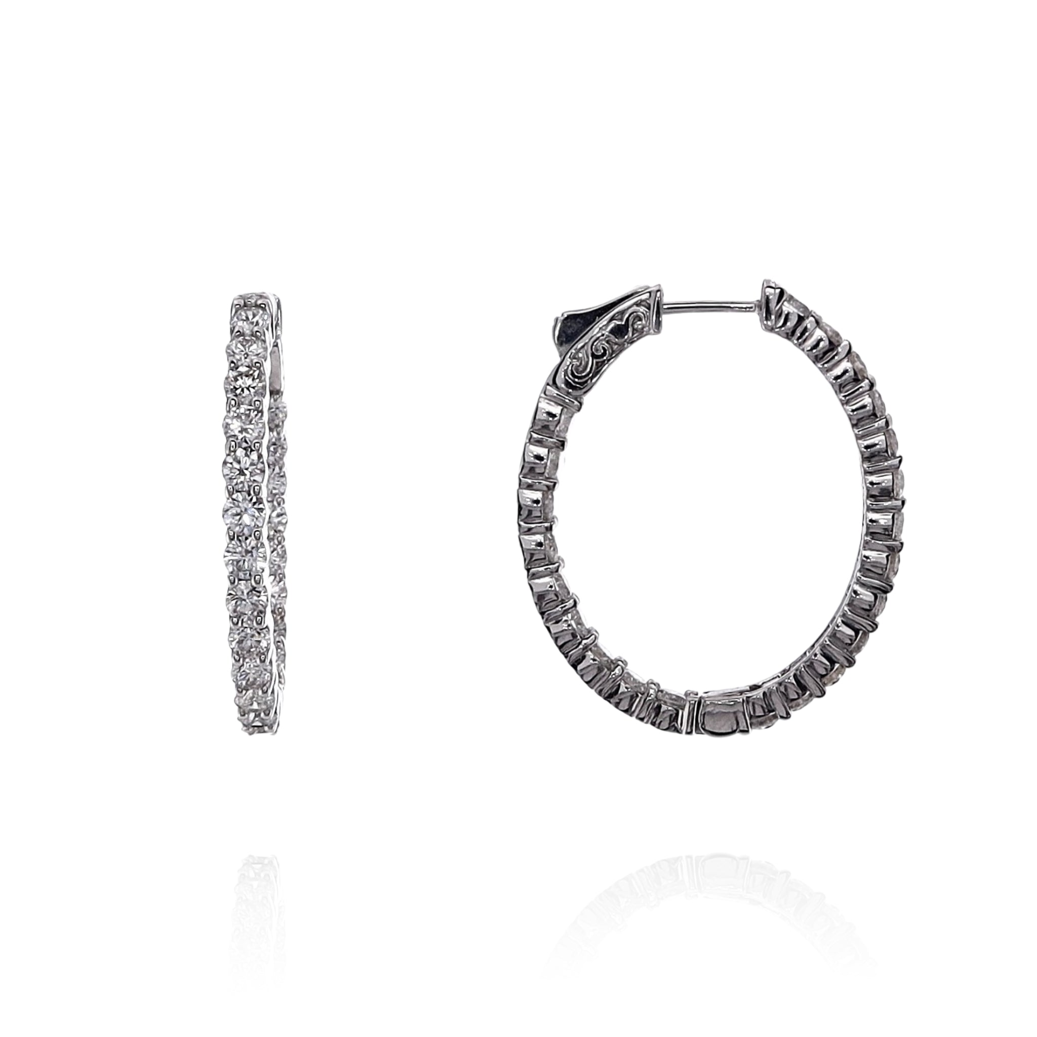 14K White Gold 3.47ct Oval Diamond Hoop Earrings for Women - Inside & Outside Diamond Setting, Elegant Dangle Earrings for Wedding, Party & Everyday Wear