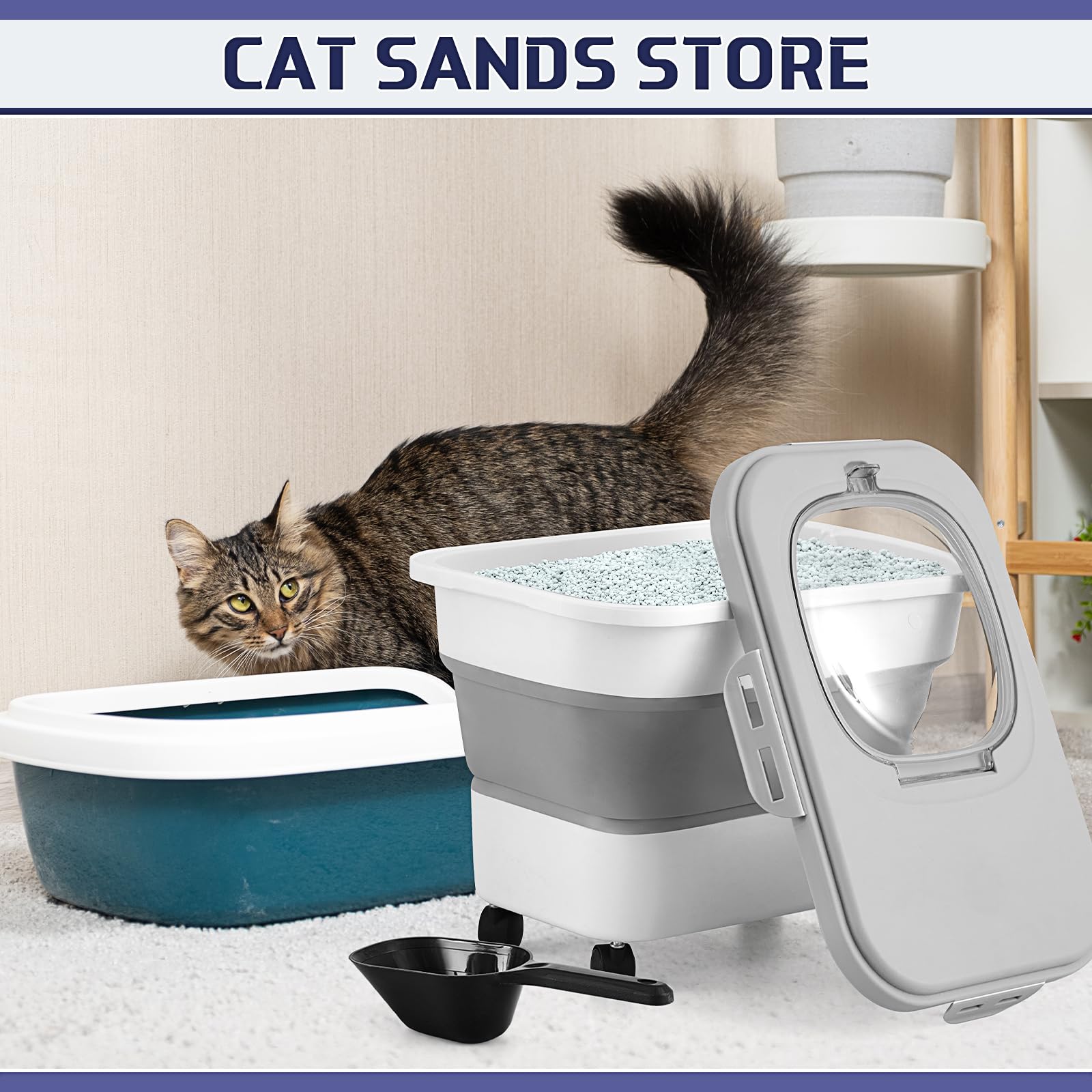 Collapsible Cat Litter Storage Bin with Airtight Lid - Portable Wheeled Pet Food Container for Cats - Leakproof Kitchen Storage for Cereal, Rice & Dry Goods - Perfect for Home, Travel & Pet Care Organization