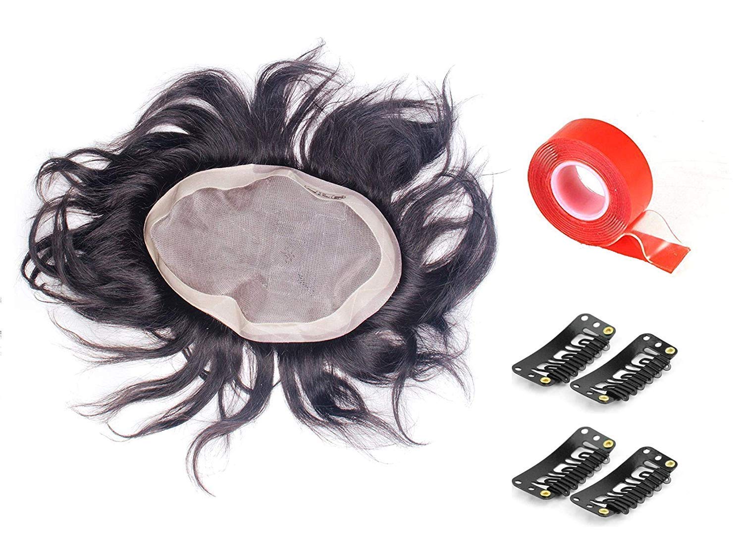 RAAYA Full Head Human Hair Wig for Men - 9x7 Black Mono Hair Toupee & Hair Patch - Natural Look & Comfortable Fit - Perfect for Daily Wear, Cosplay, and Hair Loss Solutions