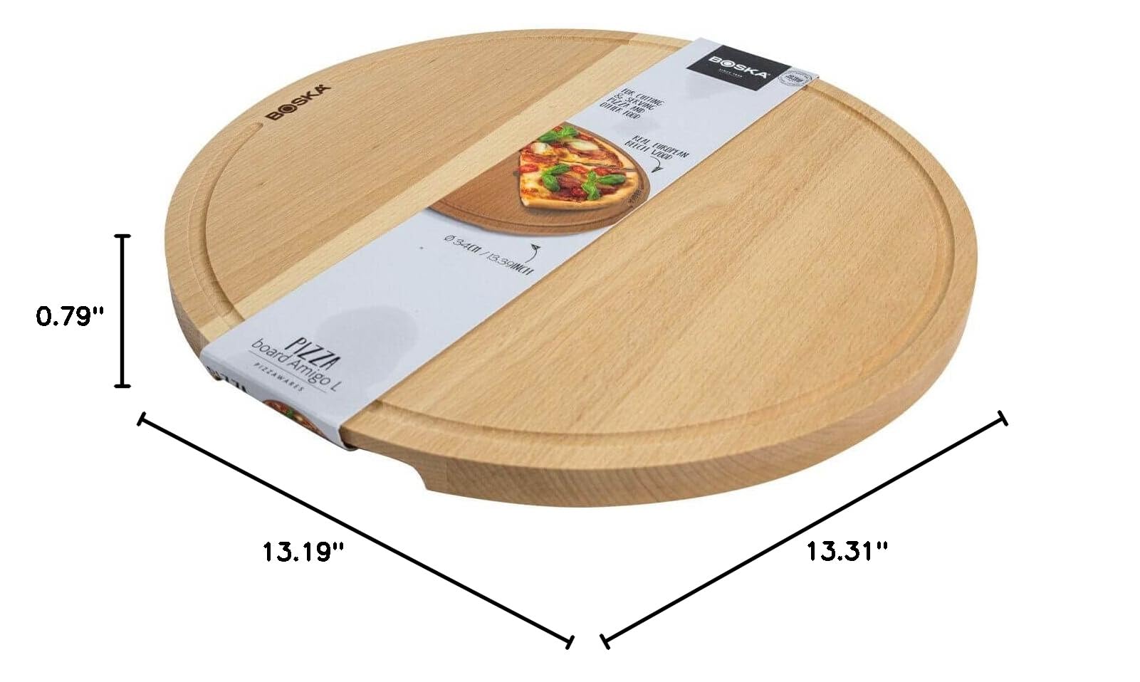 Boska Wooden Pizza Serving Board - Amigo Beechwood Serving Tray for Pizza, Cheese, Tapas & Charcuterie - Multipurpose Cutting Board for Entertaining - Dishwasher Safe - Perfect for Parties, Picnics & Family Gatherings