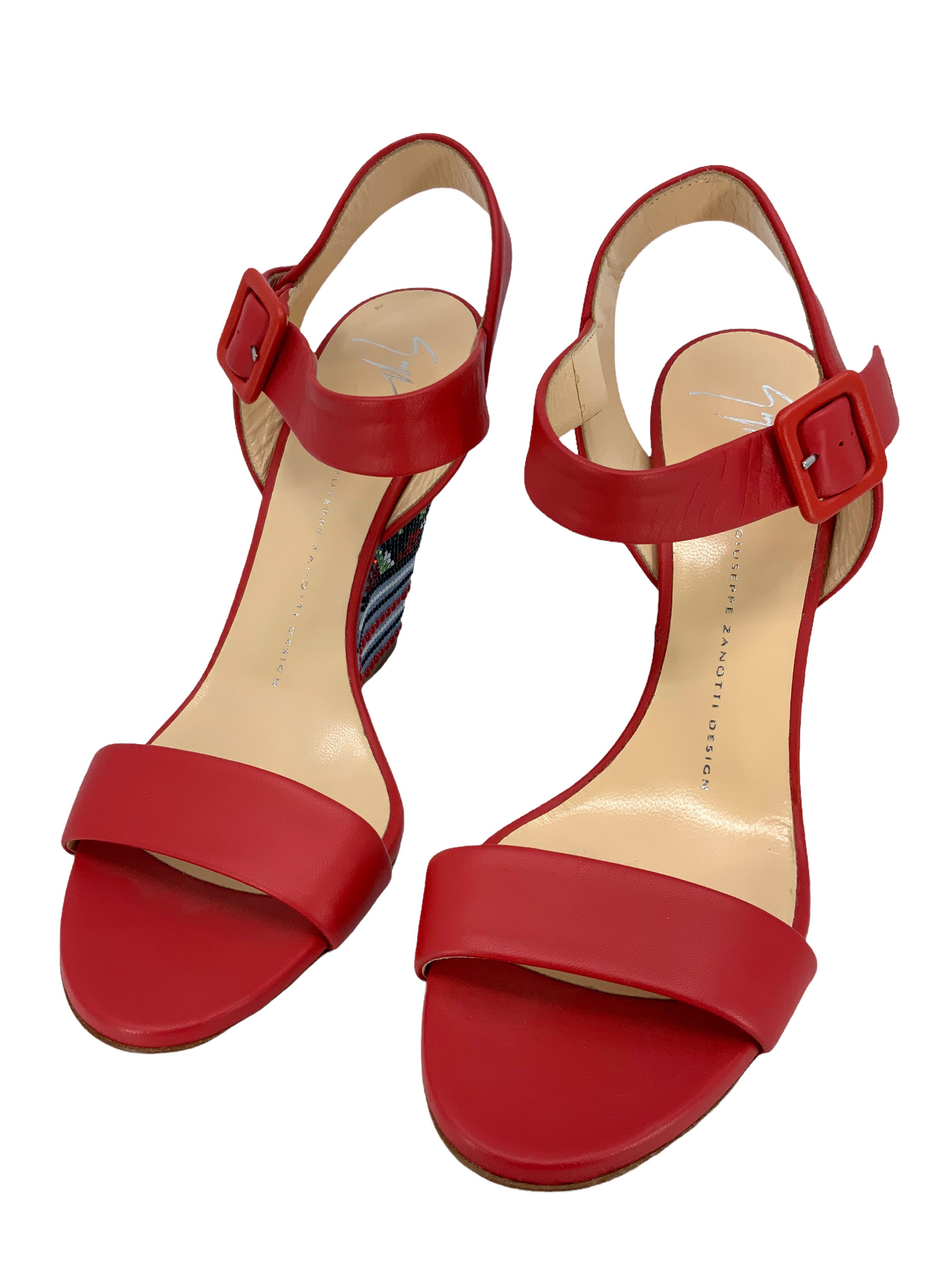 Giuseppe Zanotti Women's Leather Ankle Strap Beaded Wedge Sandals - Size 9 | Comfortable Heels for Party, Wedding & Summer Outfits
