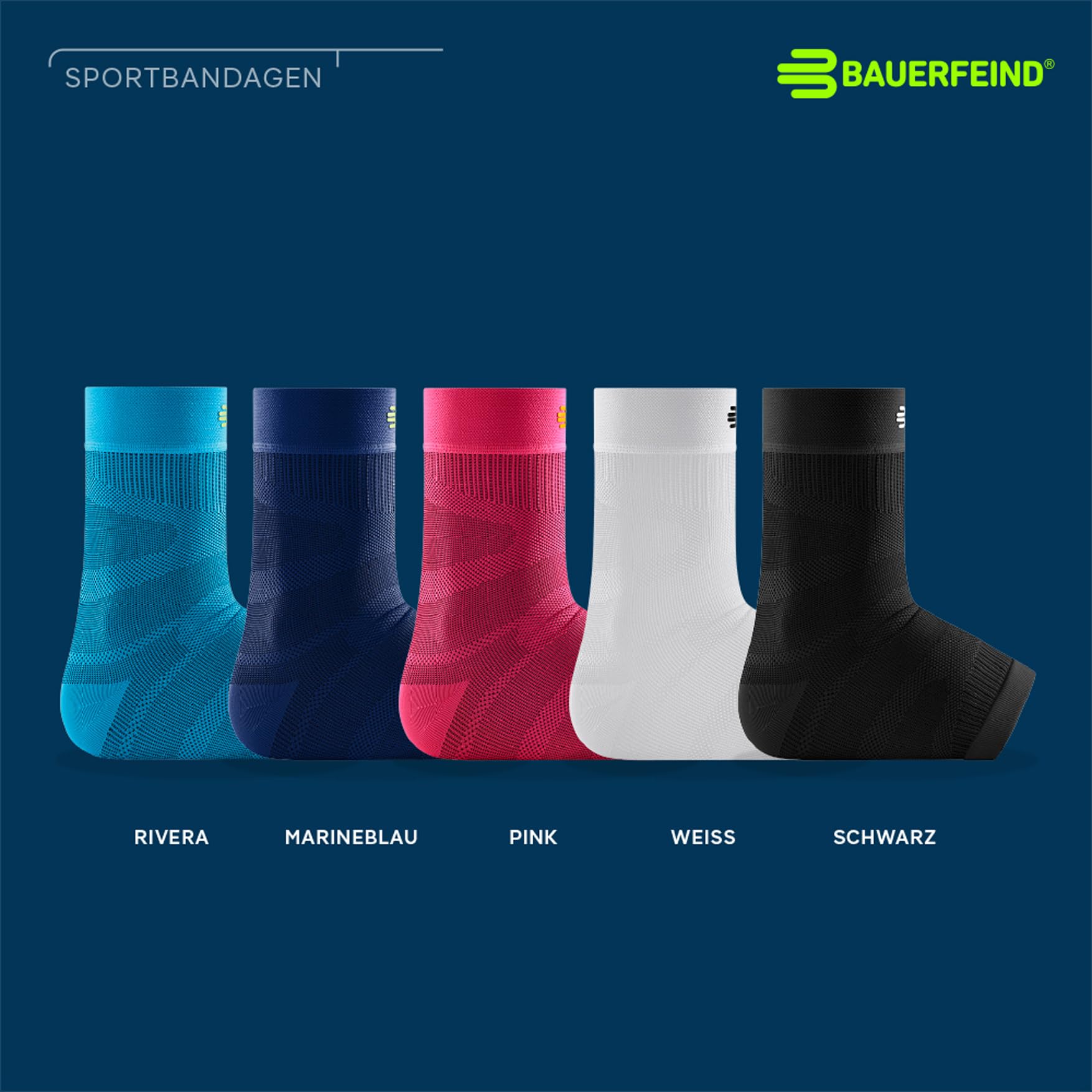 Bauerfeind Sports Compression Ankle Support Sleeve - Unisex Medium Navy Blue - for Running, Basketball, Soccer & Fitness - Left/Right Foot - Injury Prevention & Recovery Aid (Perfect for Athletes & Active Lifestyles)