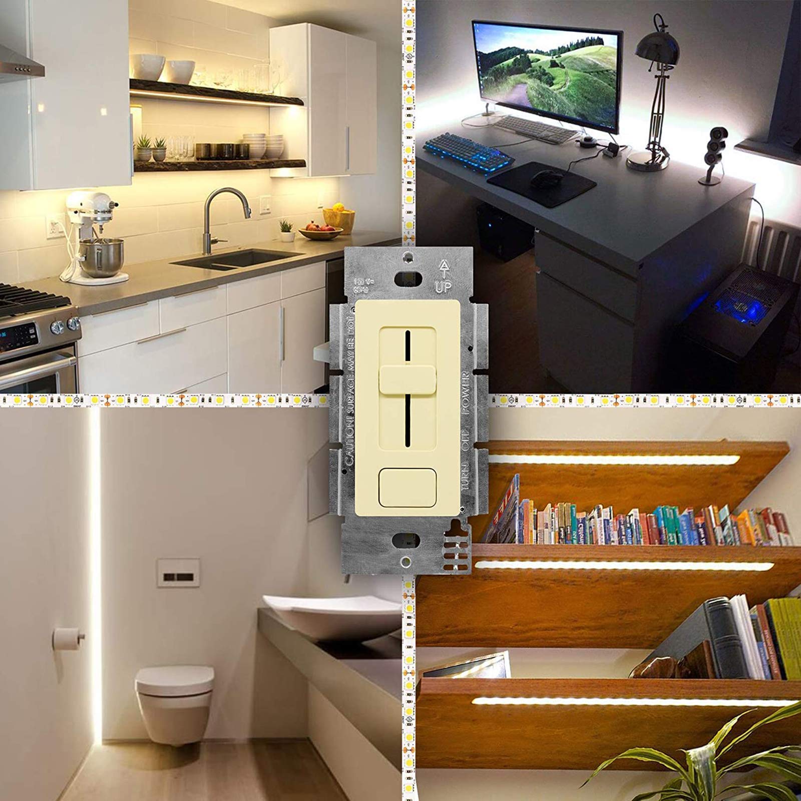 HitLights 40W Dimmable LED Light Strip Kit with Wall Dimmer Switch - 550 Lumens/m Neutral White, Single Integrated Unit for Home & Office Lighting | Perfect for Under Cabinet, Shelf, and Cove Lighting