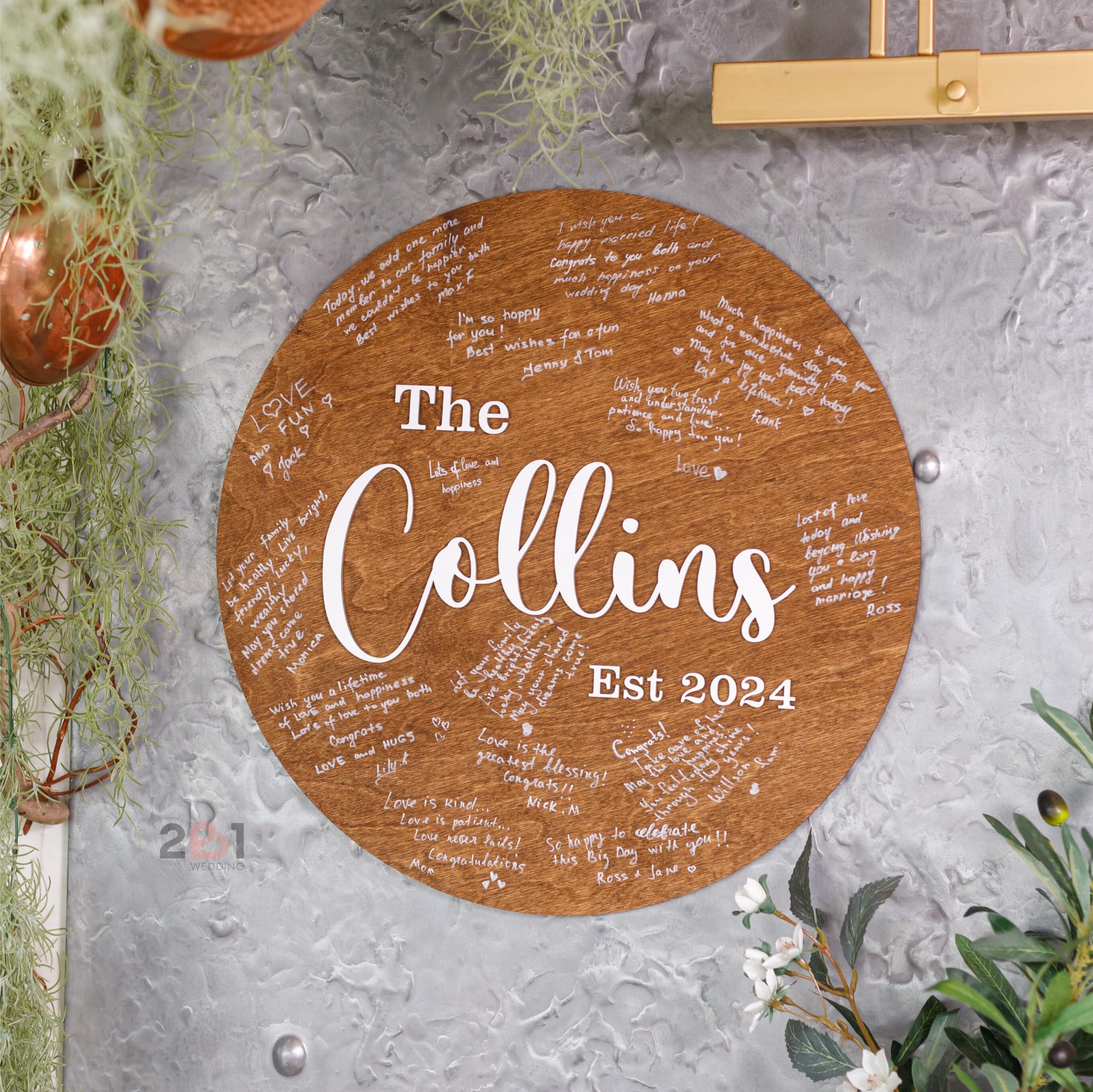 Personalized Wood Circle Wedding Guest Book Alternative - Rustic Wedding Sign for Reception & Ceremony Decor - Unique Bridal Shower Guest Book Sign (Perfect for Outdoor Weddings & Rustic-Themed Events)