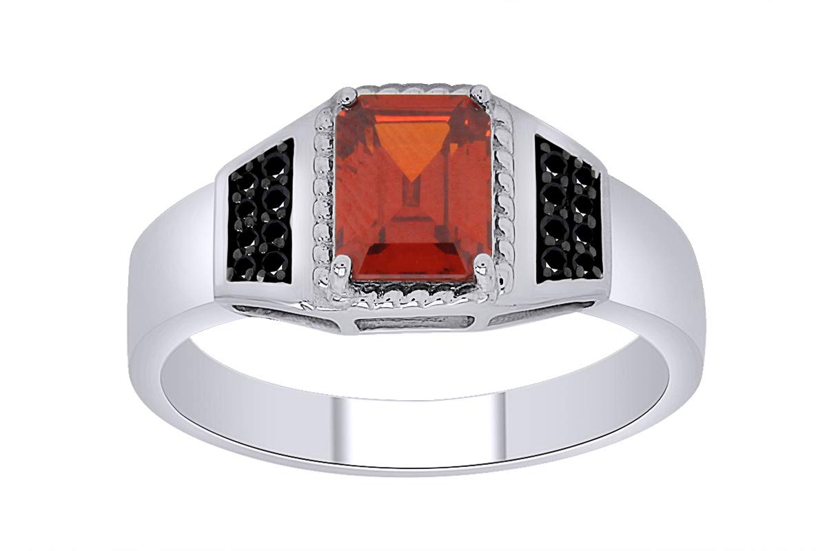 3.16 Ct Emerald Cut Simulated Garnet & Black Spinel Men's Wedding Band Ring - 14k Gold Plated Sterling Silver Jewelry for Men - Perfect Gift for Anniversary, Engagement & Special Occasions