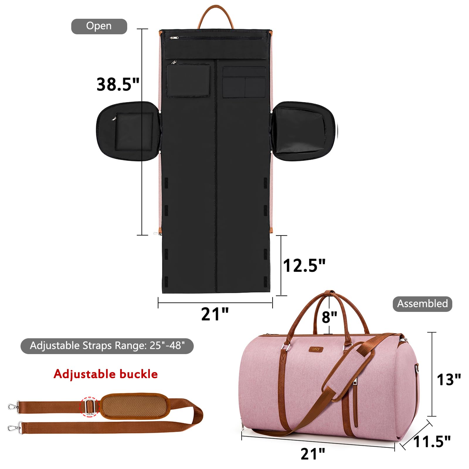 2-in-1 Convertible Travel Garment Duffle Bag with Detachable Toiletry Pouch - Large Carry-On Weekender Bag for Women & Men, Hanging Suitcase for Business Trips & Vacations (Pink) - Perfect for Air Travel, Gym, Weekend Getaways & Office Commute