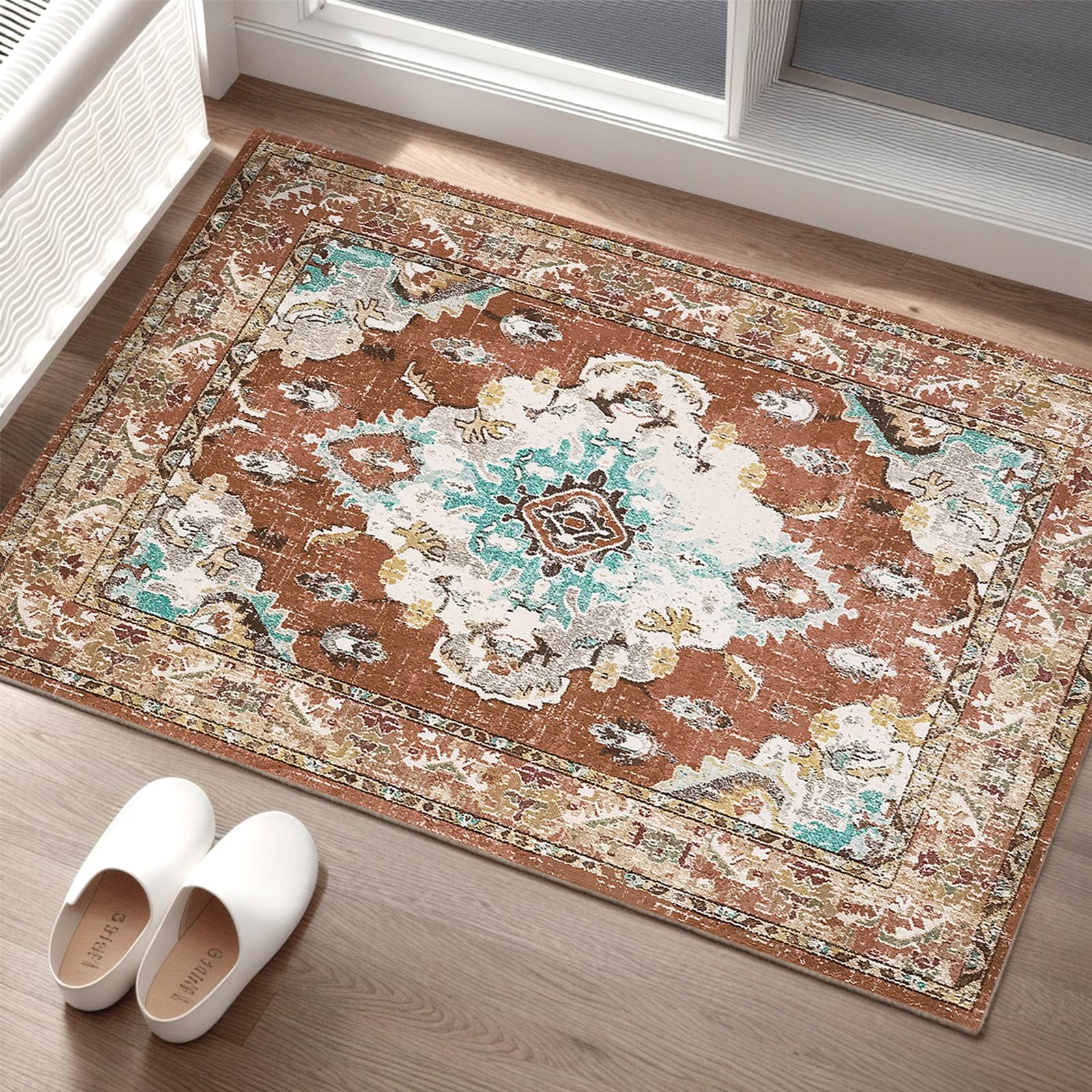 Non-Slip Washable Small Indoor Door Mat - Narrow Entrance Rug for Kitchen, Bathroom, Hallway, Office, Sink & Laundry - Perfect for High-Traffic Areas & Wet Floors (Orange)