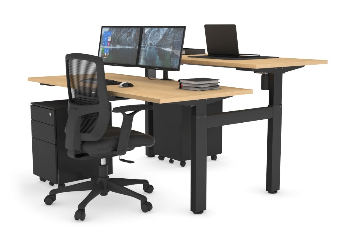 Adjustable 2-Person H Bench Workstation - Black Frame [1400L x 700W] for Office, Home, or Co-Working Spaces - Ergonomic Height Adjustment for Comfortable Seating