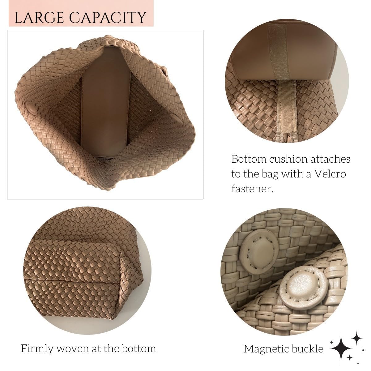 Vegan Leather Woven Tote Bag for Women - Large Handwoven Shoulder Bag & Purse Shopper - Perfect for Work, Travel, and Daily Use
