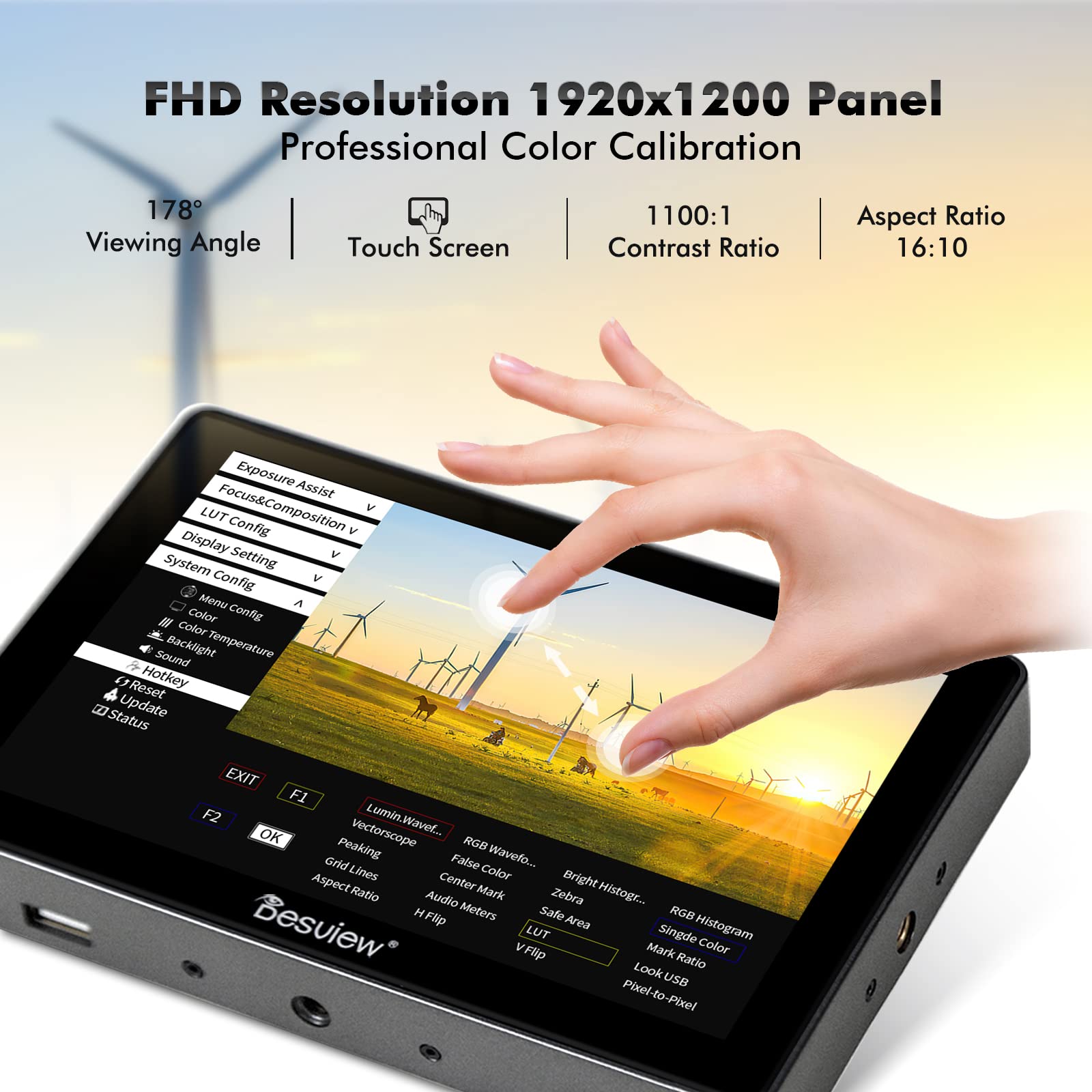 Desview R705 7-inch Touch Screen Field Monitor - Full HD 1920x1200 IPS, 4K HDMI Input with 3D LUT, Waveform & Peaking Focus Assist - Professional Video Monitor for DSLR & Mirrorless Cameras - Perfect for Filmmaking, Vlogging, and Studio Production