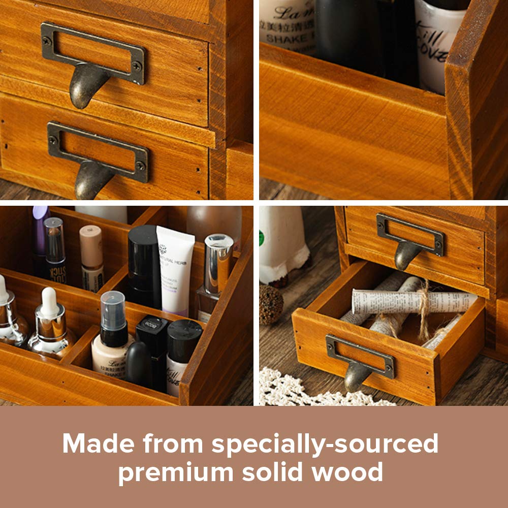 Rustic Wooden Farmhouse Makeup Vanity Tray - Skincare & Perfume Organizer - Bathroom Countertop Storage Box - Perfect for Bedroom, Bathroom & Vanity Table Organization