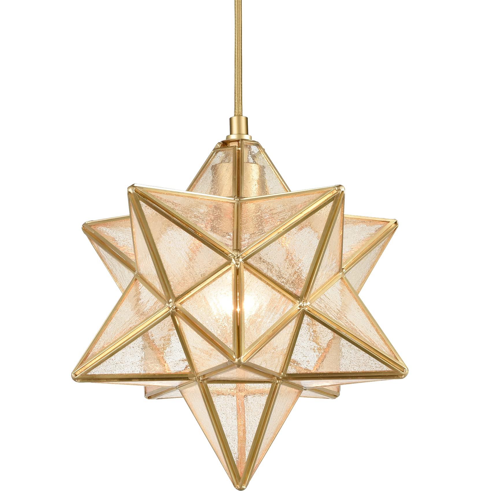 11-inch DAYCENT Brass Moravian Star Pendant Light with Seeded Glass - Vintage Industrial Ceiling Fixture for Dining Room, Bedroom, or Living Room Lighting