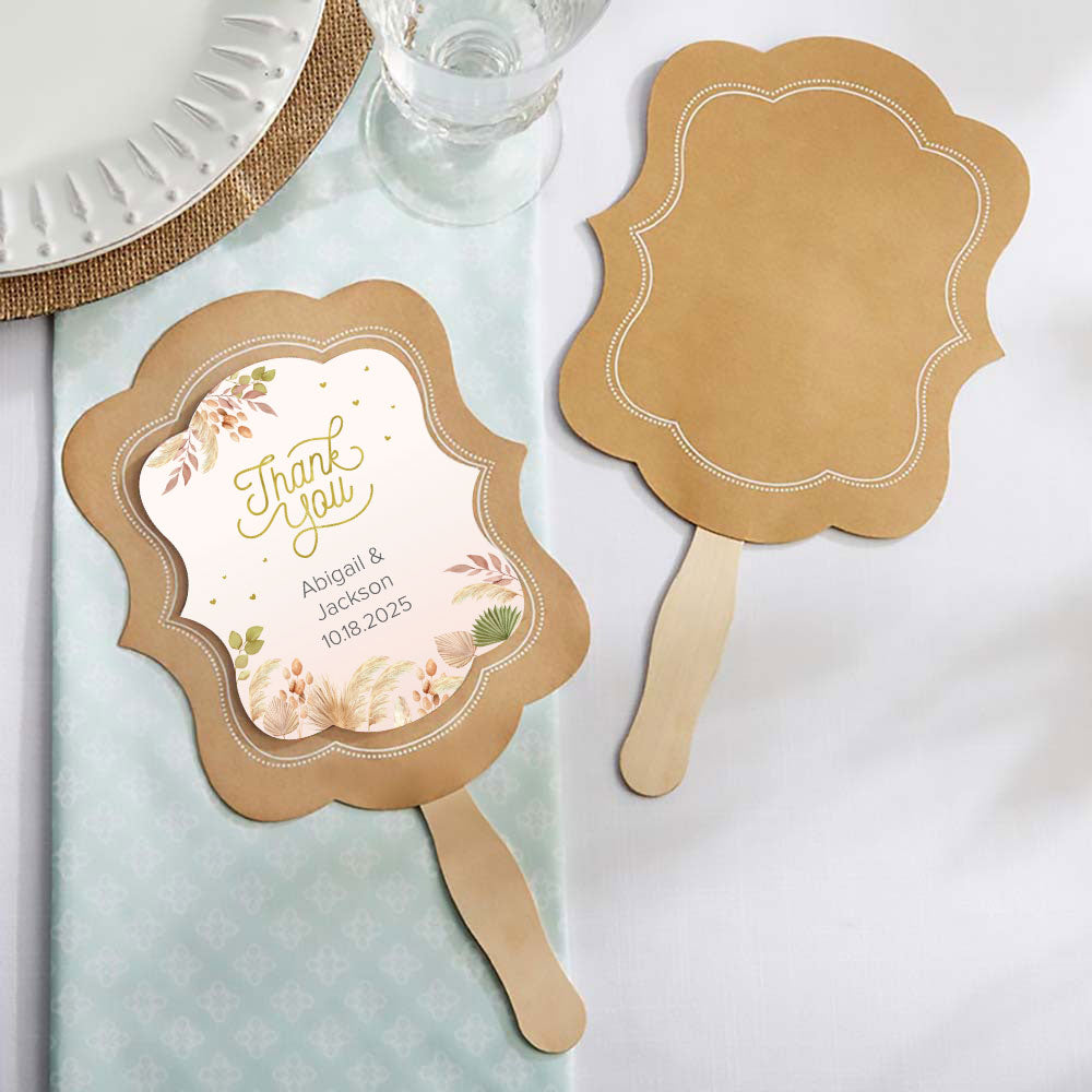 Personalized Kraft Hand Fan Set of 20 - Eco-Friendly Paper Fans for Weddings, Parties & Outdoor Events - Custom Printed Handheld Fans for Guests & Decorations