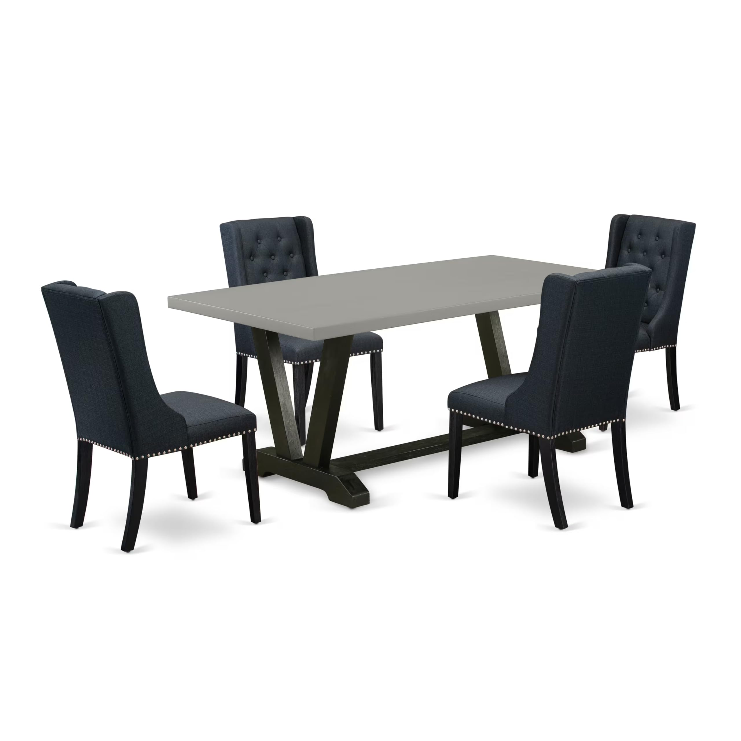 East West Furniture 5-Piece Kitchen Dining Set - 40x72 Inch Rectangle Table with V-Legs & 4 Black Linen Fabric Chairs | Modern Dining Room Furniture for Small Spaces | Perfect for Family Meals, Dinner Parties, and Everyday Use