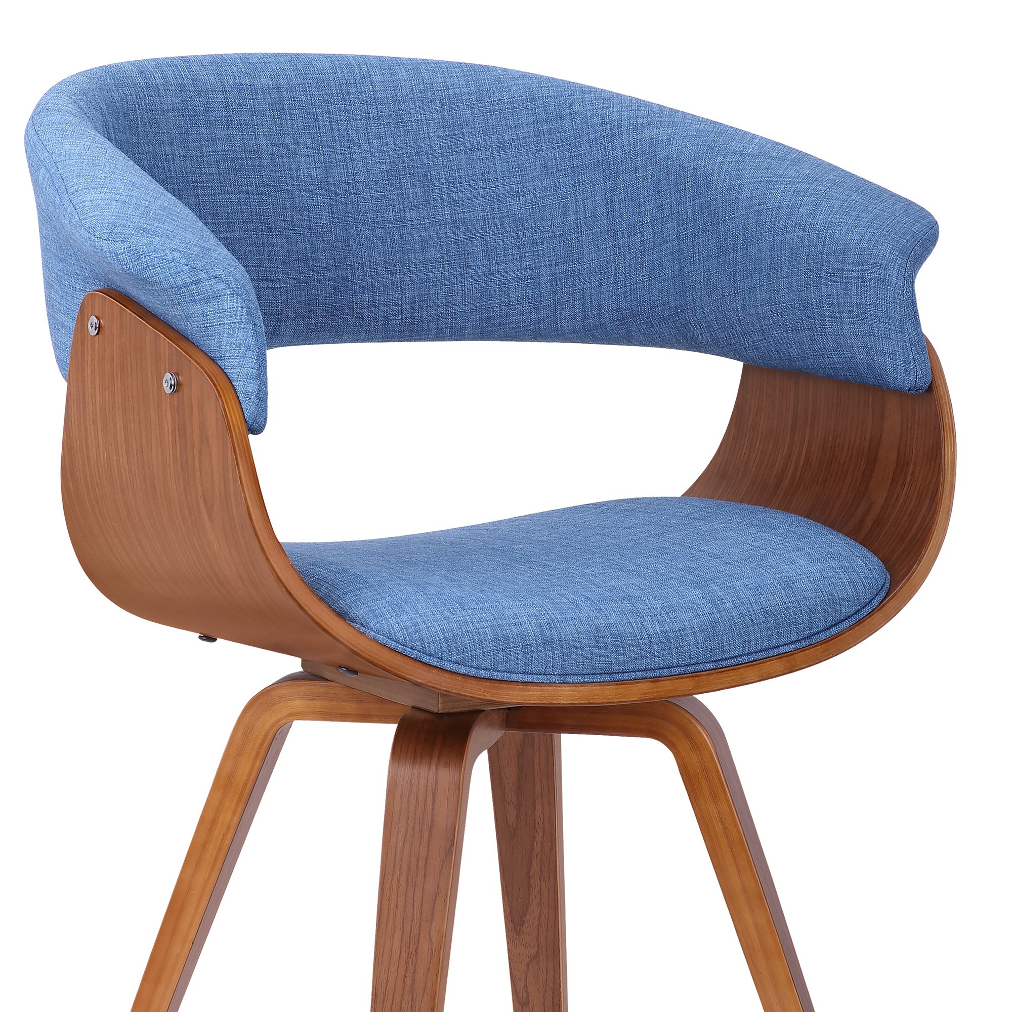 Mid Century Modern Dining Chair - Blue Fabric & Walnut Wood Accent Chair for Kitchen, Dining Table, Office Desk | Stylish Home Decor for Living Room, Breakfast Nook & Vanity Area