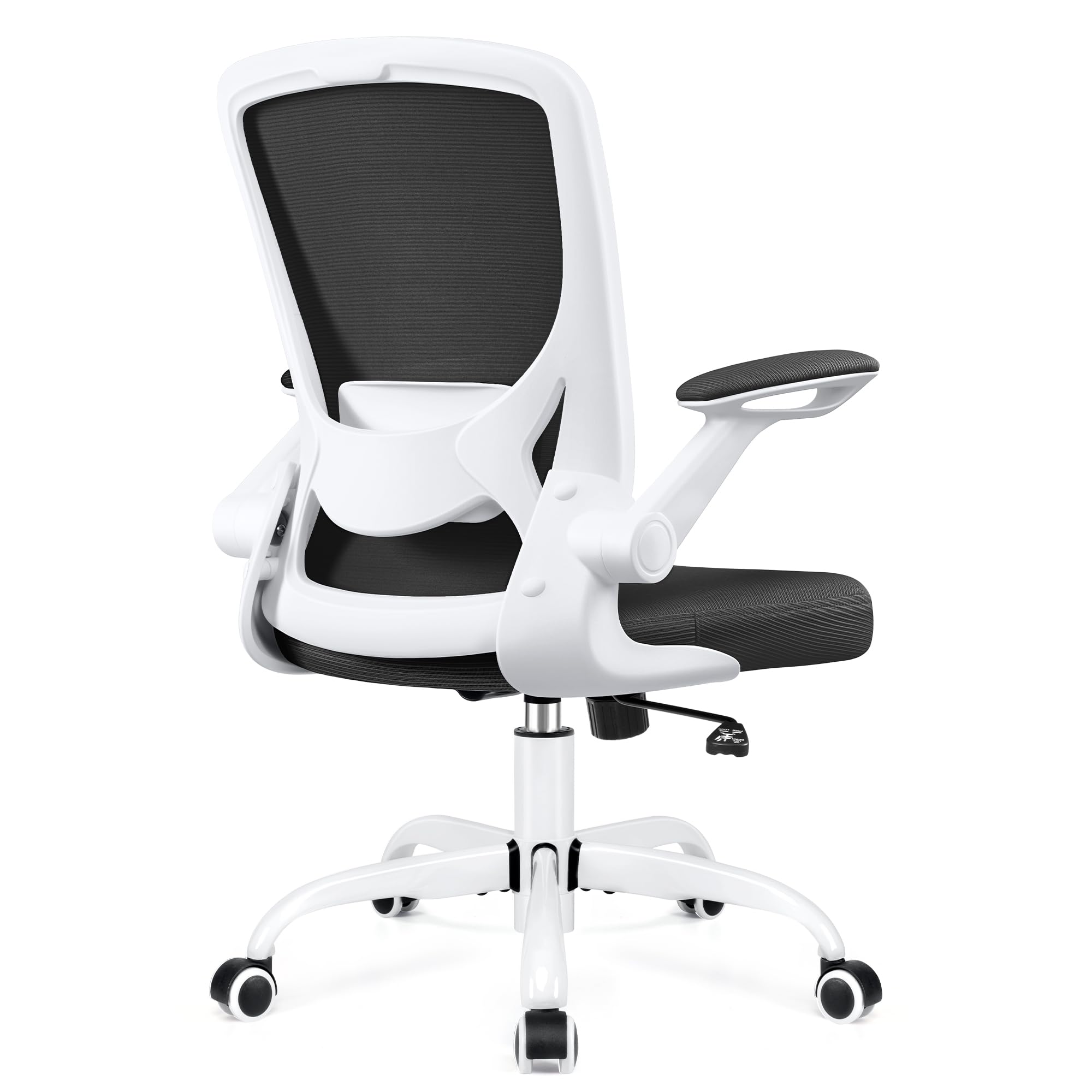 KERDOM Ergonomic Office Chair - Breathable Mesh Computer Desk Chair with Lumbar Support, Wheels & Flip-Up Arms - Adjustable Height Swivel Task Chair for Home Office & Gaming (White) - Perfect for Long Work Sessions, Online Classes & PC Gaming