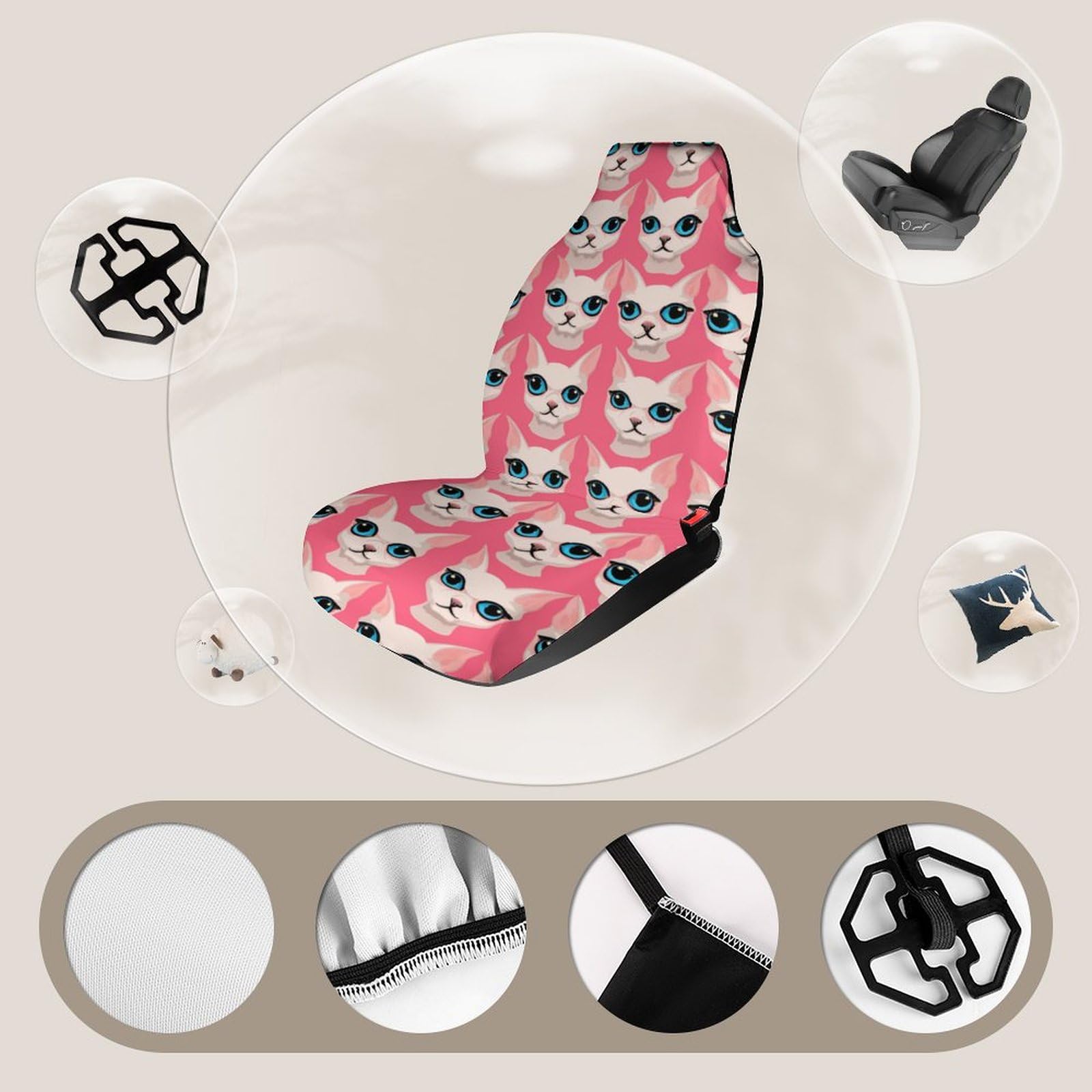 Universal Sphynx Cat Car Seat Covers - 2PCS Waterproof Pet Seat Protectors for Cars, SUVs & Trucks | Soft Interior Accessories for Hairless Cats & Pets