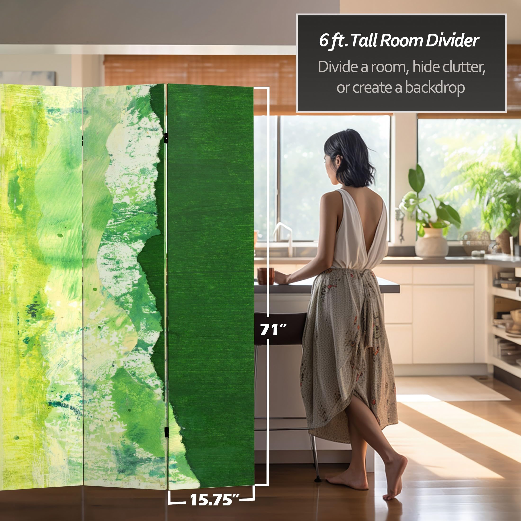6 ft. Tall Red Lantern Double Sided Green River Canvas Room Divider - Perfect for Home Decor, Office Partition, and Event Space Separation
