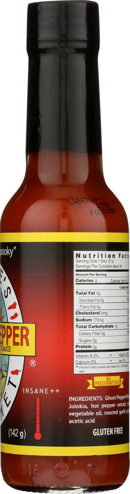 Dave's Gourmet Ghost Pepper Jolokia Hot Sauce - Ultra Spicy & Flavorful - Perfect for Tacos, Wings & BBQ - 5oz Bottle (Pack of 1) - Ideal for Heat Lovers & Gourmet Cooking