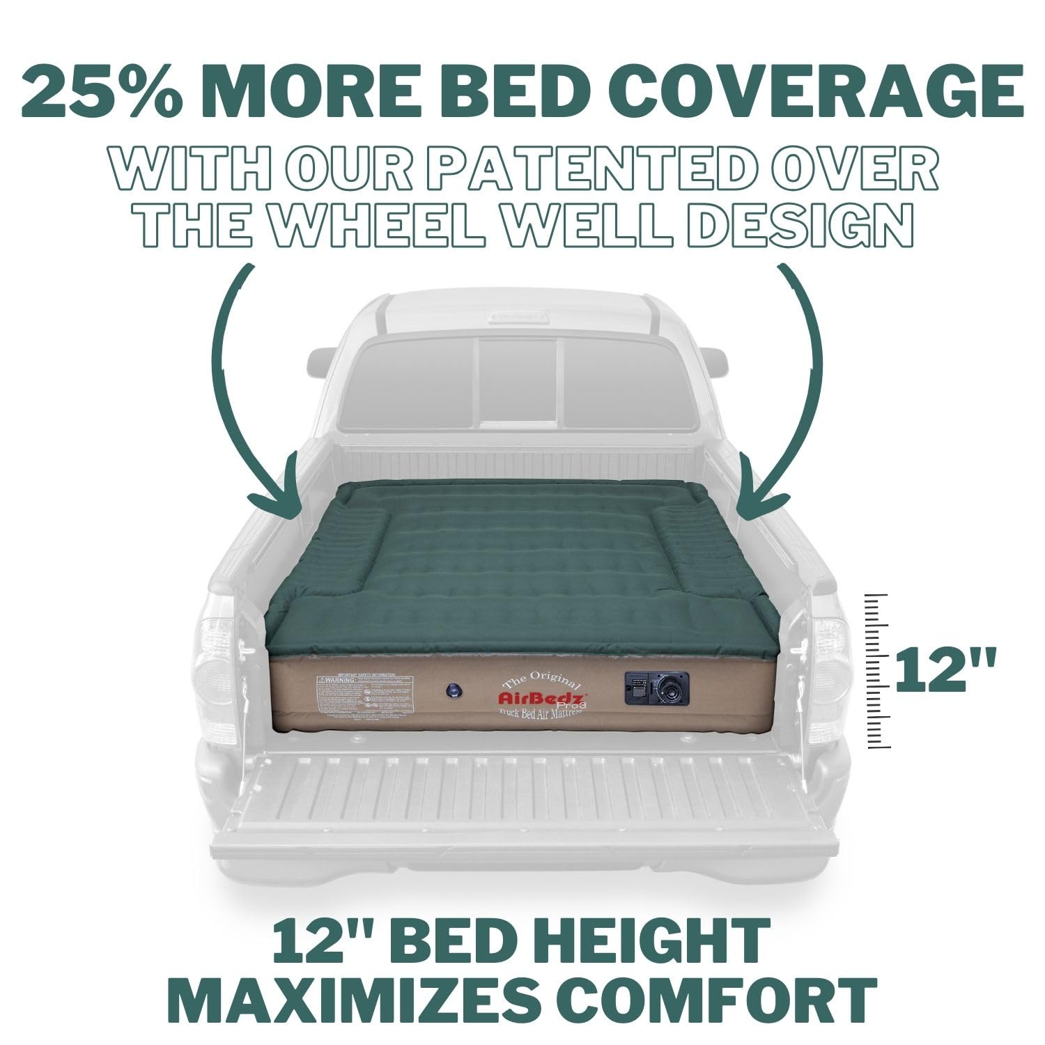 Pittman Pro3 Series Truck Bed Air Mattress - 8ft Full Size Premium Airbedz for Pickup Trucks - 25% More Coverage for Comfortable Camping & Outdoor Adventures - Perfect for Road Trips, Tailgating & Backyard Sleepovers
