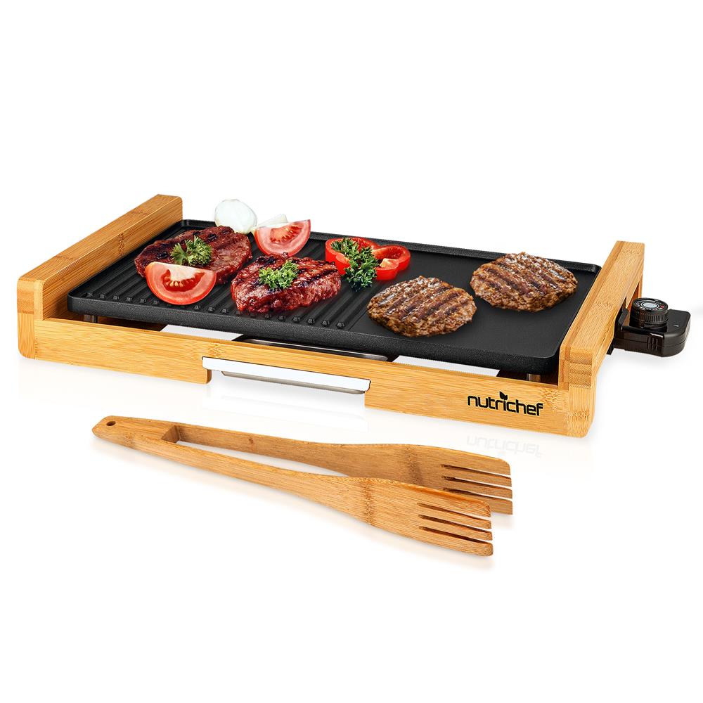 Portable Electric Bamboo Grill - Detachable & Smokeless Indoor/Outdoor BBQ Grill for Backyard, Camping & Picnics