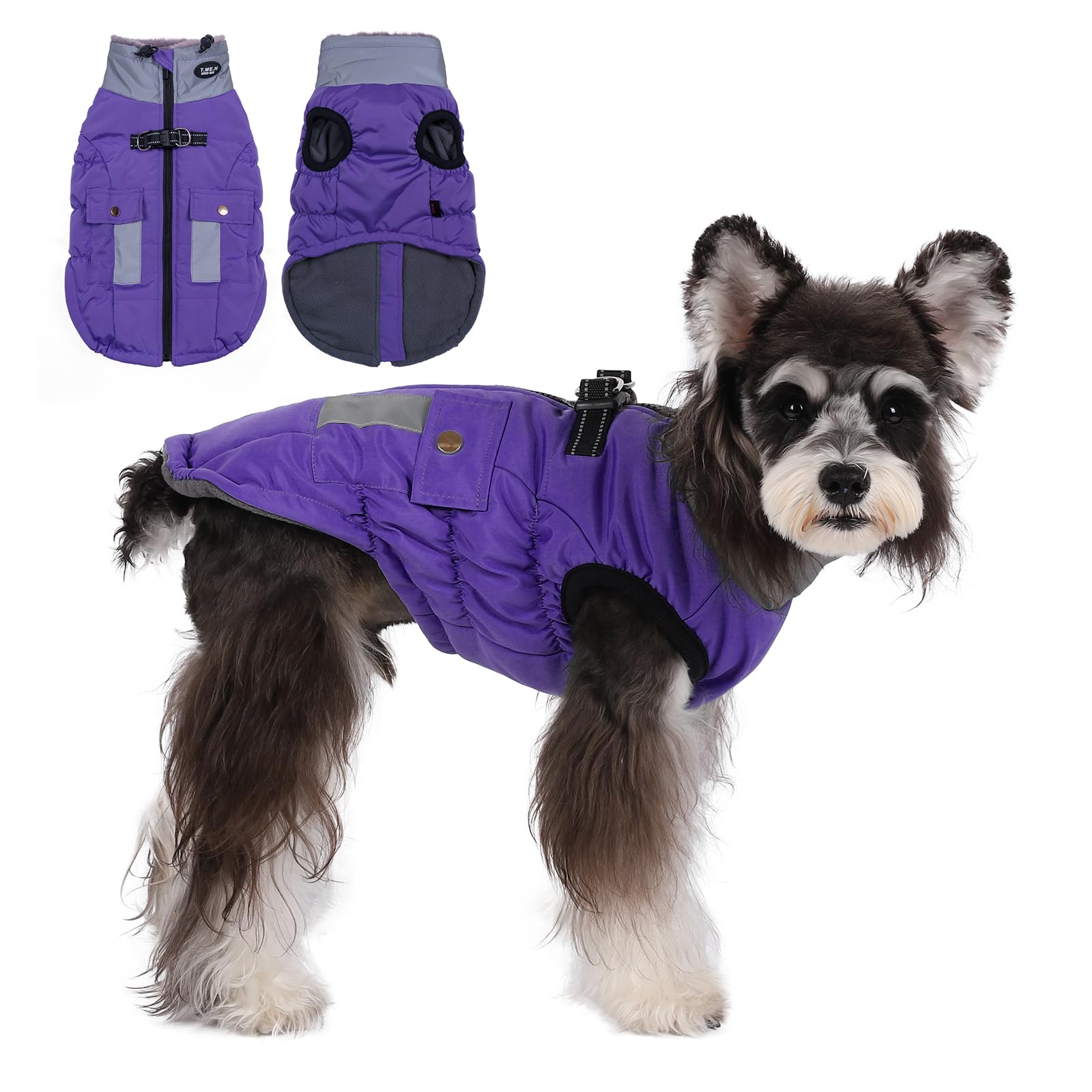 **Waterproof Reflective Dog Coat with Pockets & Faux Fur Collar - Adjustable Winter Jacket for Small, Medium & Large Dogs (Medium, Purple) - Ideal for Cold Weather Walks & Outdoor Adventures**