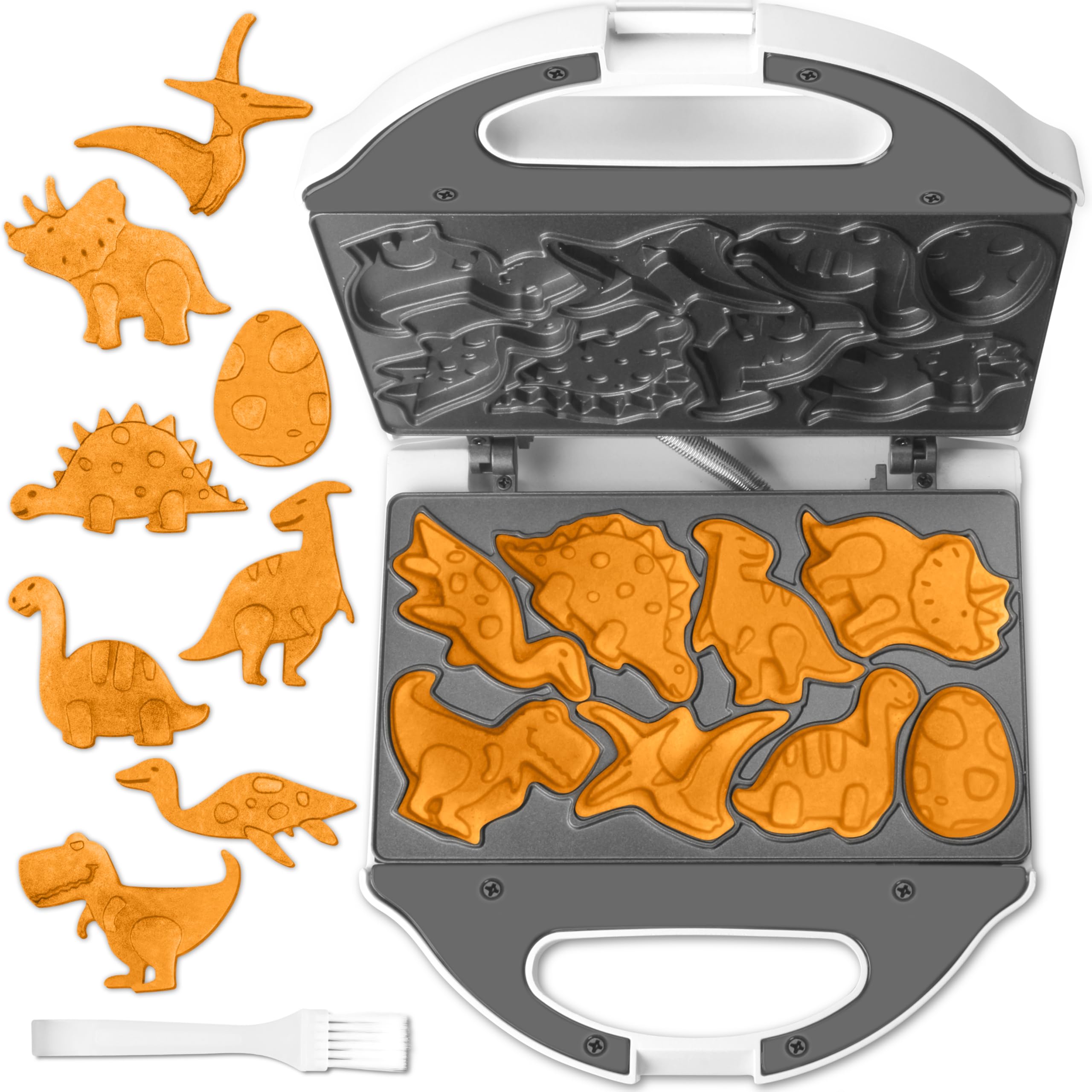 Dinosaur Mini Waffle Maker for Kids - Electric Non-Stick Waffle Iron with 8 Dino Shapes | Quick & Easy Mini Pancake Maker Machine | Perfect for Halloween Breakfast, Birthday Parties & Family Fun