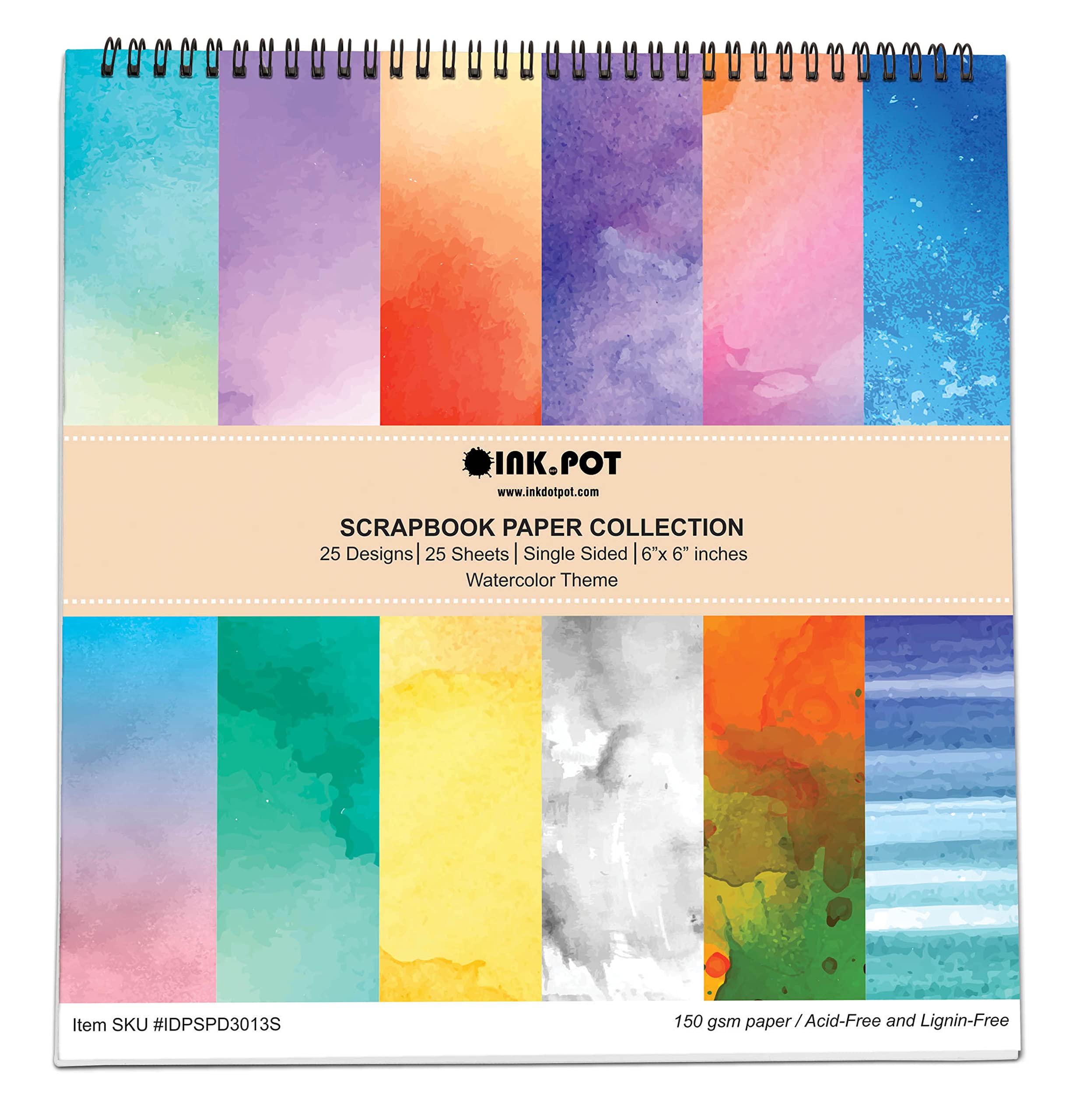 25 Sheets 6x6 Inch Watercolor Scrapbook Paper Pad - Single-Sided Colorful Cardstock for DIY Scrapbooking, Card Making, Journaling & Craft Projects - Perfect for Decorative Backgrounds and Creative Art Supplies