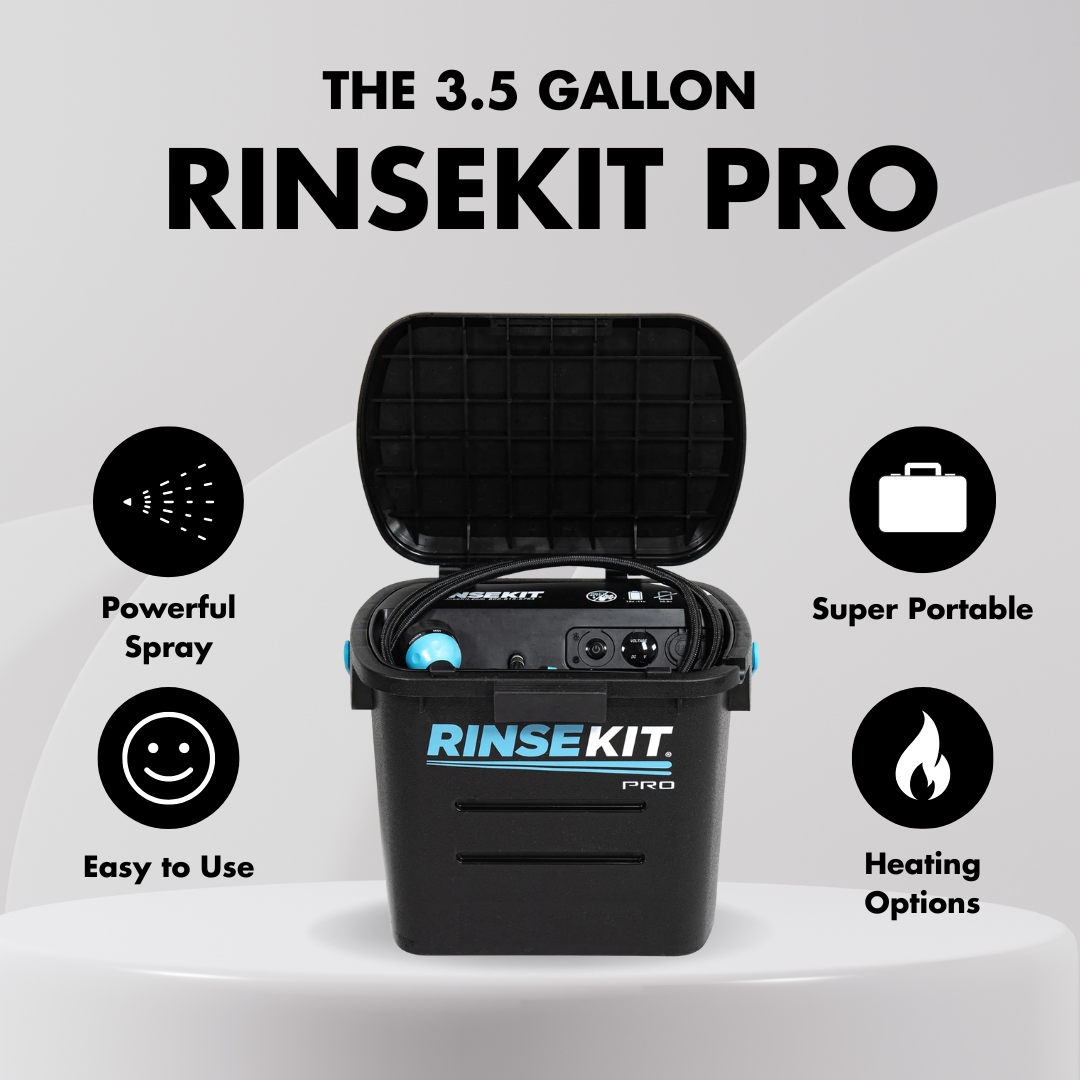 RinseKit PRO Portable Shower System with HyperHeater 2.0 & Shelter Shower Tent Bundle - Outdoor Camping, Beach, RV, and Sports Gear Cleaning Solution