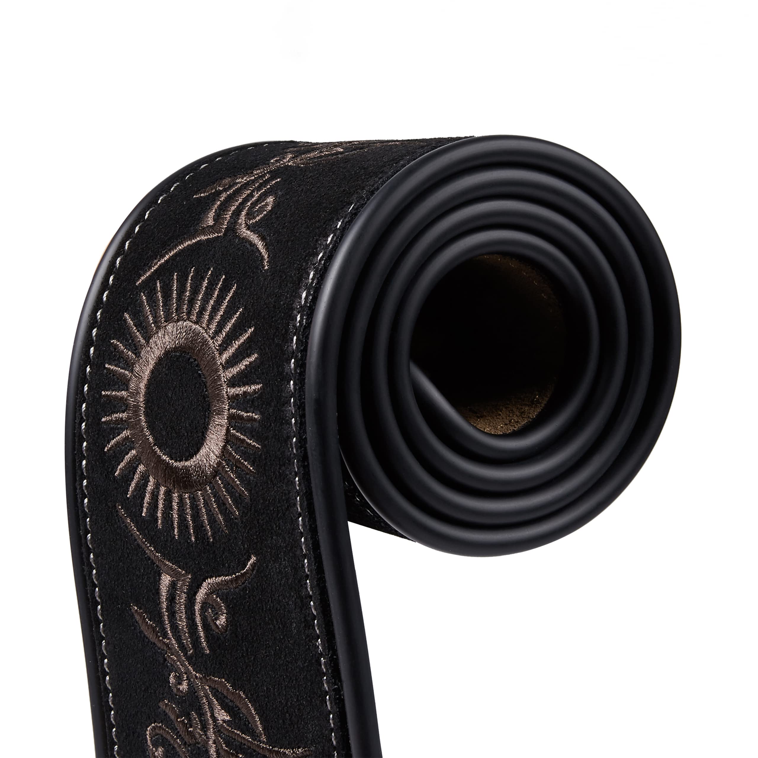 Amumu Embroidered Suede Leather Guitar Strap - Adjustable for Acoustic, Electric & Bass Guitars - Premium Black Strap for Live Performances & Studio Sessions
