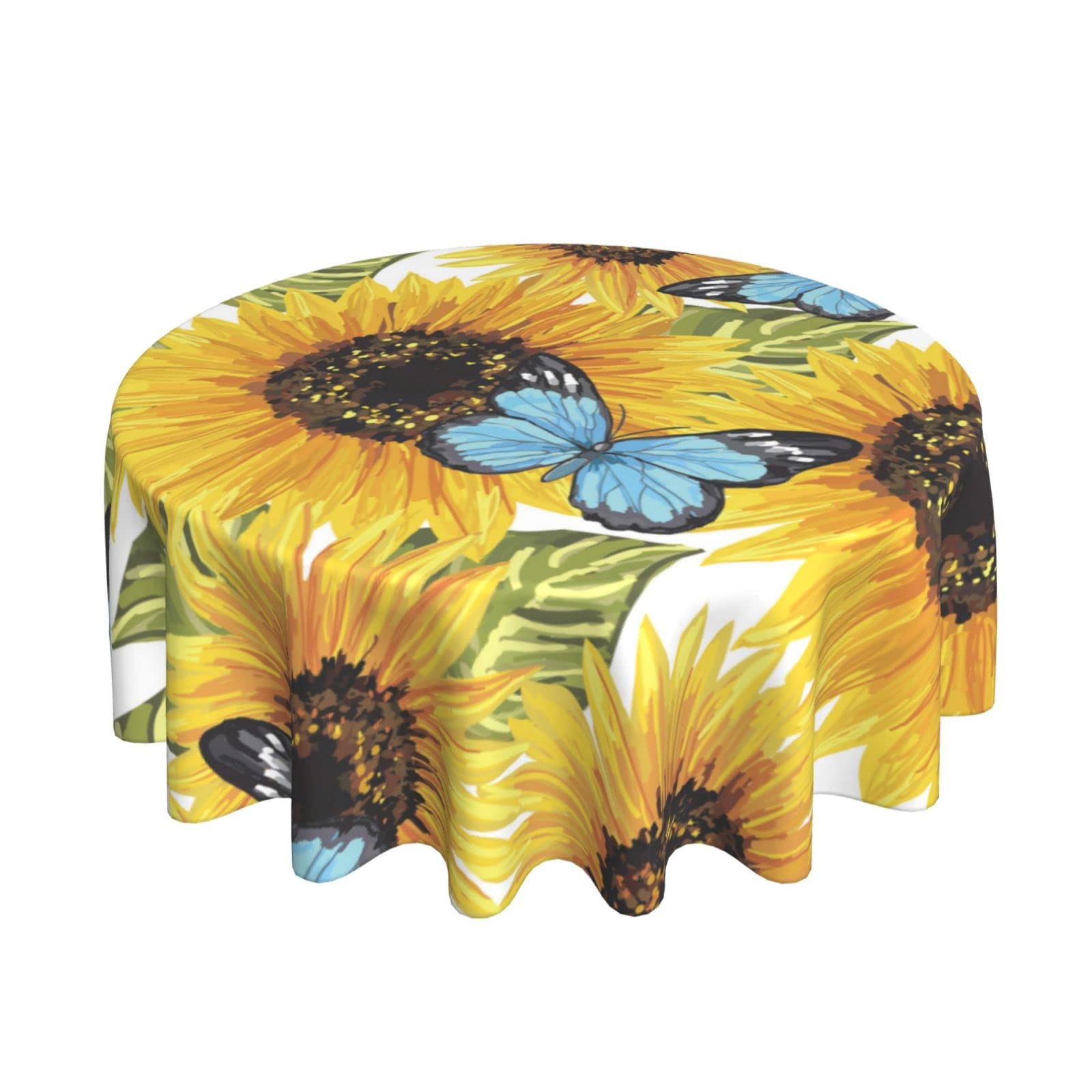 **60 Inch Waterproof Sunflower Tablecloth - Round Butterfly Design Washable Polyester Table Cover for Kitchen, Dining Room, Indoor & Outdoor, Picnic, Patio, Party Decor - Perfect for Spring Celebrations & Garden Gatherings**