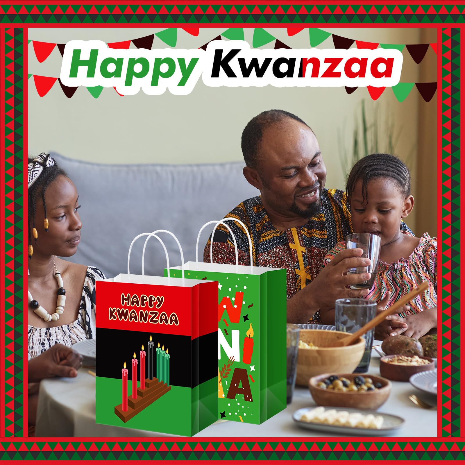 48-Piece Kwanzaa Gift Bags Bulk - Premium Kwanzaa Party Favors with Handles for Candy & Treats - Holiday Celebration Decorations & Supplies for African American Cultural Events