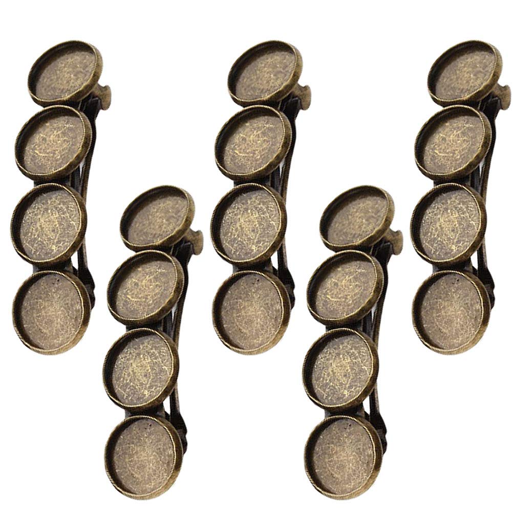 EXCLUZO 5-Piece DIY Round Base Plate Hair Clips - Elegant Women's Barrettes & Headdress Accessories for 12mm Gemstone Settings (Patina Finish) - Perfect for Weddings, Parties & DIY Hair Decorations