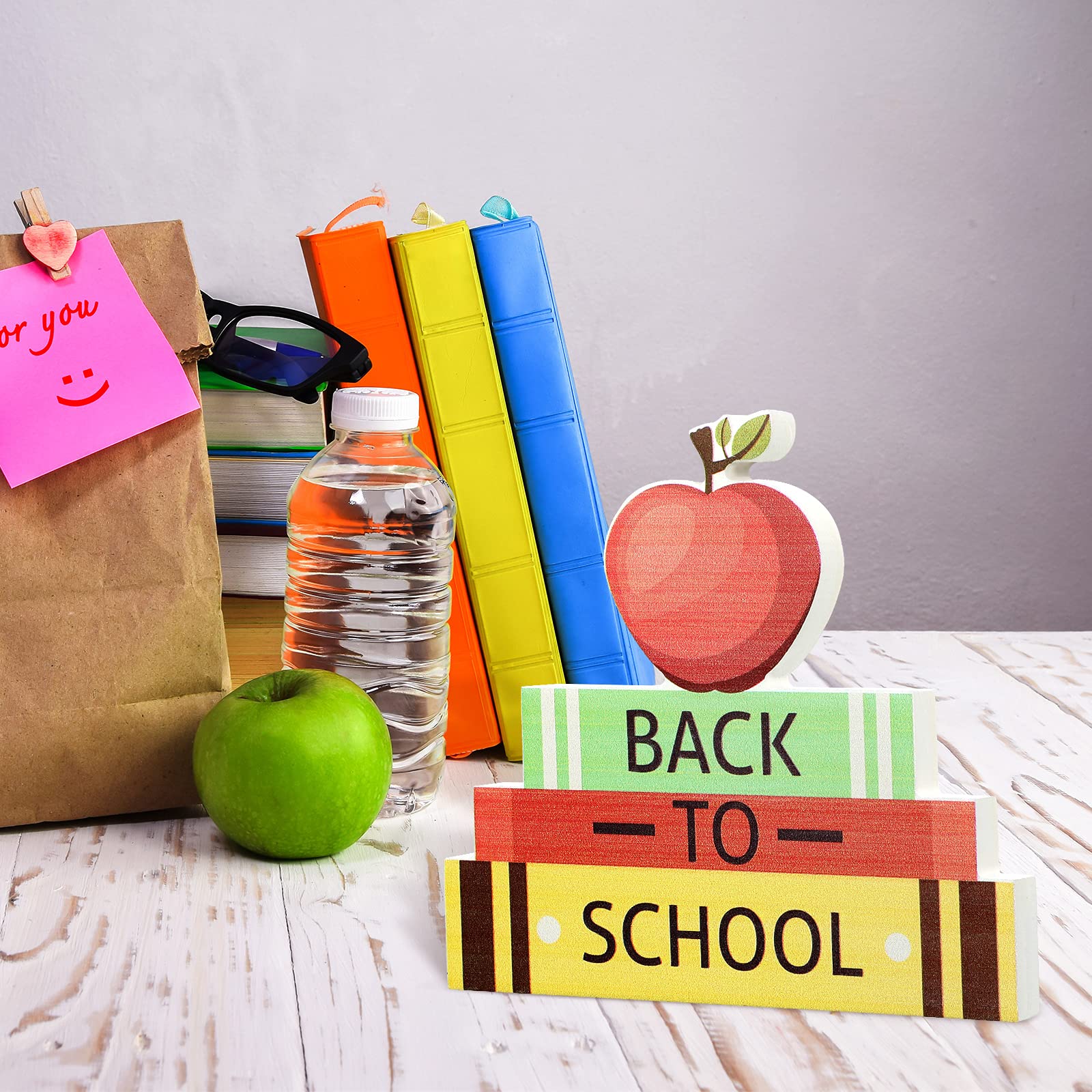 3-Piece Wooden Back to School Table Centerpiece Set - Teacher Appreciation & First Day of School Decor - Classroom Party Supplies for School Decorations - Perfect for Teacher Gifts, Classroom Celebrations & Welcome Back Events