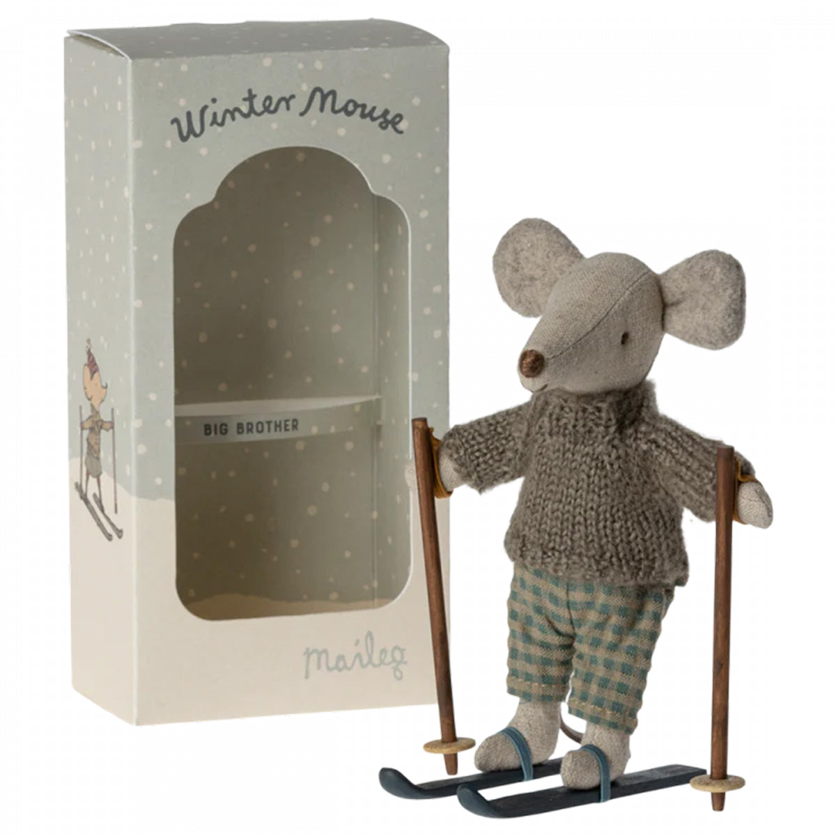 Big Brother Winter Mouse Plush Toy with Ski Set - Cute Stuffed Animal for Kids, Christmas Decor & Gift - Perfect for Holiday Play, Snow-Themed Parties & Cozy Winter Decorations