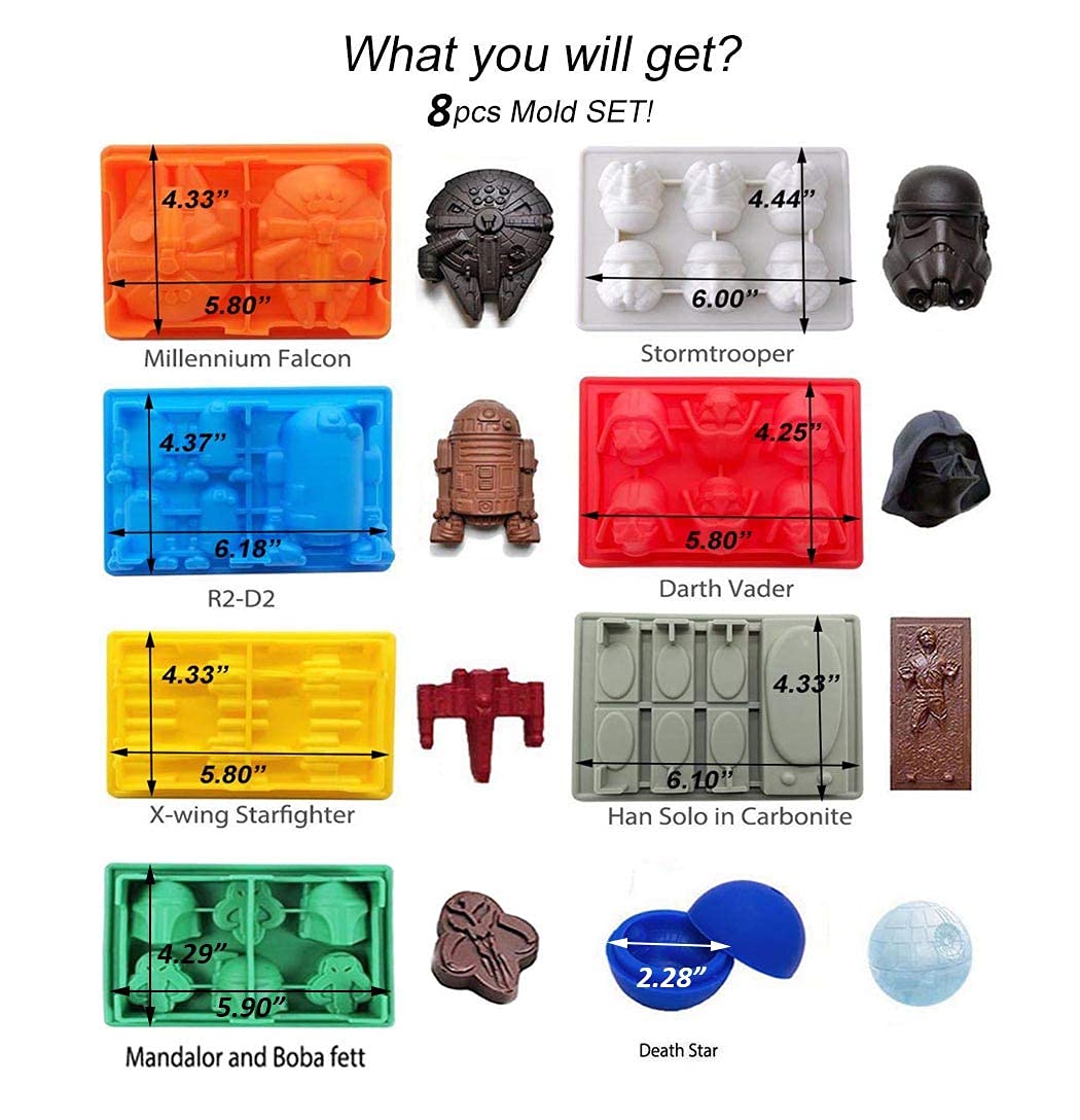 Star Wars Silicone Mold Set of 8 - Flexible Baking Molds for Cake, Chocolate, Candy, Soap & Jello - Perfect for Star Wars Themed Birthday Parties, DIY Desserts & Gift Making (8pcs)