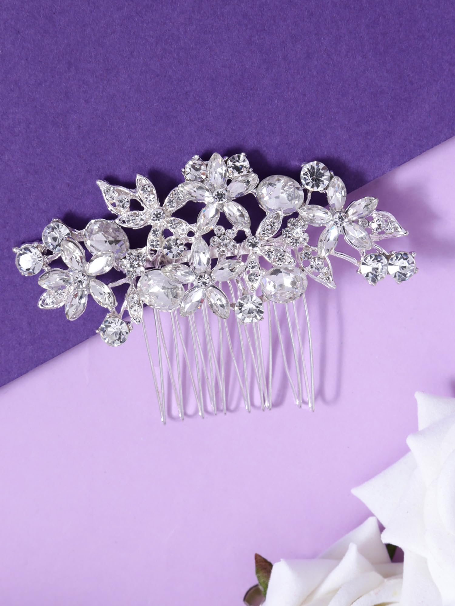 Yellow Crystal Floral Hair Comb Pin for Women - Elegant Bridal Wedding Hair Accessories, Side Comb Clip for Western Style, Juda Pin - Perfect for Special Occasions, Prom, Parties & Everyday Wear