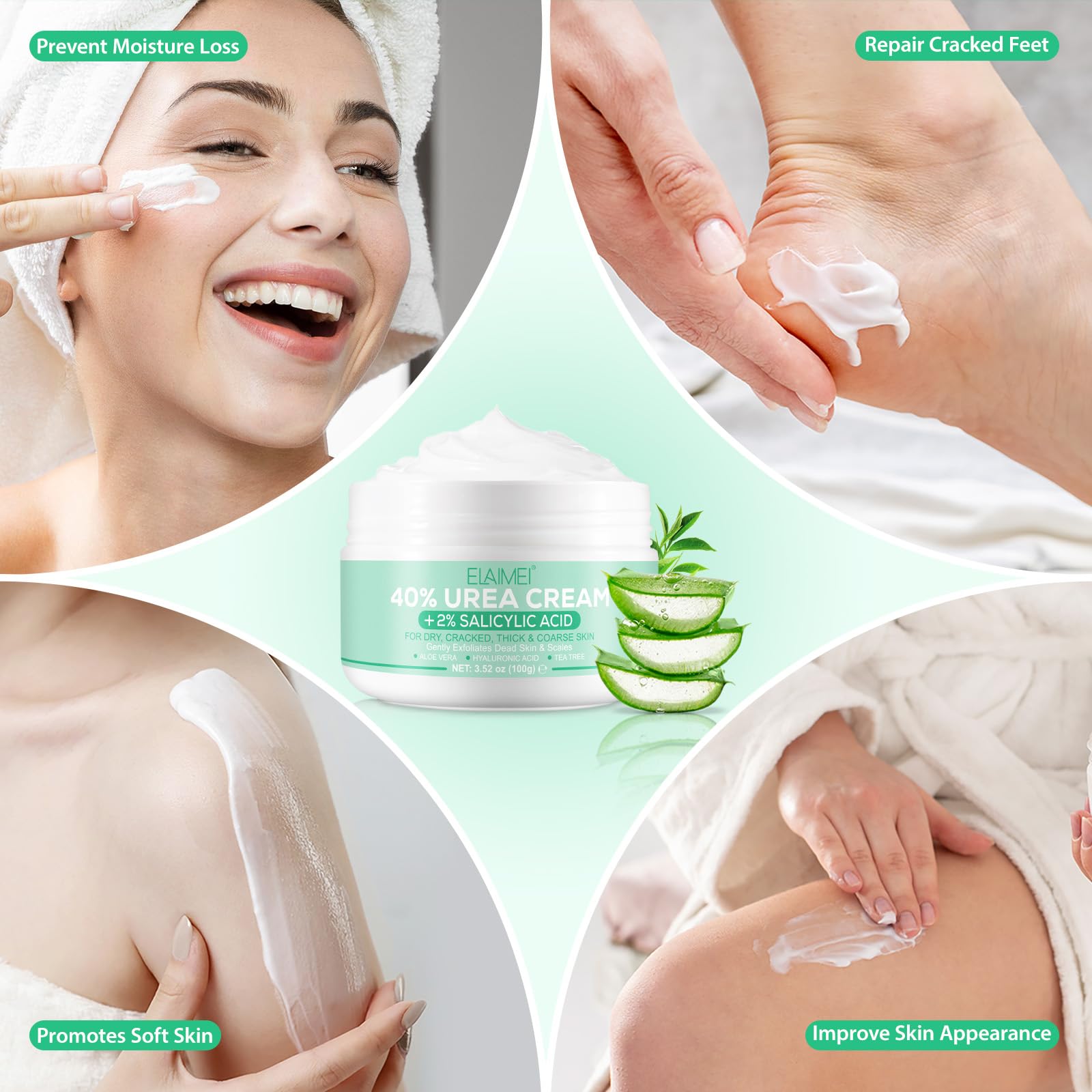 40% Urea Foot Cream for Cracked Heels & Dry Skin (3.52 oz) - Intensive Moisturizing Treatment with 2% Salicylic Acid, Tea Tree Oil & Aloe Vera - Best for Rough Feet, Elbows, Hands & Knees - Perfect for Pedicures, Winter Care & Daily Foot Repair