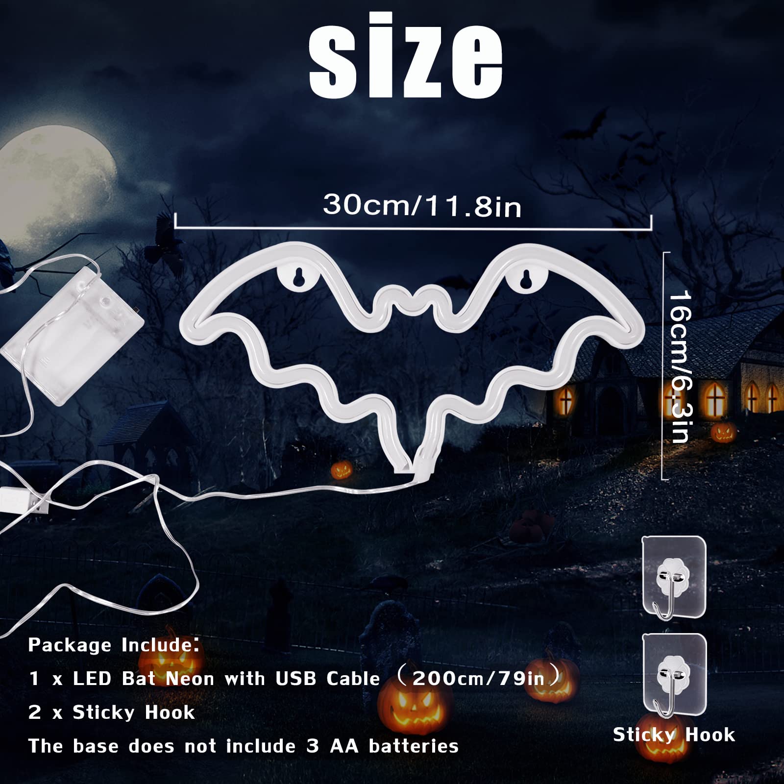 Halloween Bat Neon Sign - LED Wall Decor for Halloween Party, Bar & Room - Battery/USB Powered Bat Shape Lamp - Perfect for Kids' Room & Spooky Home Decor