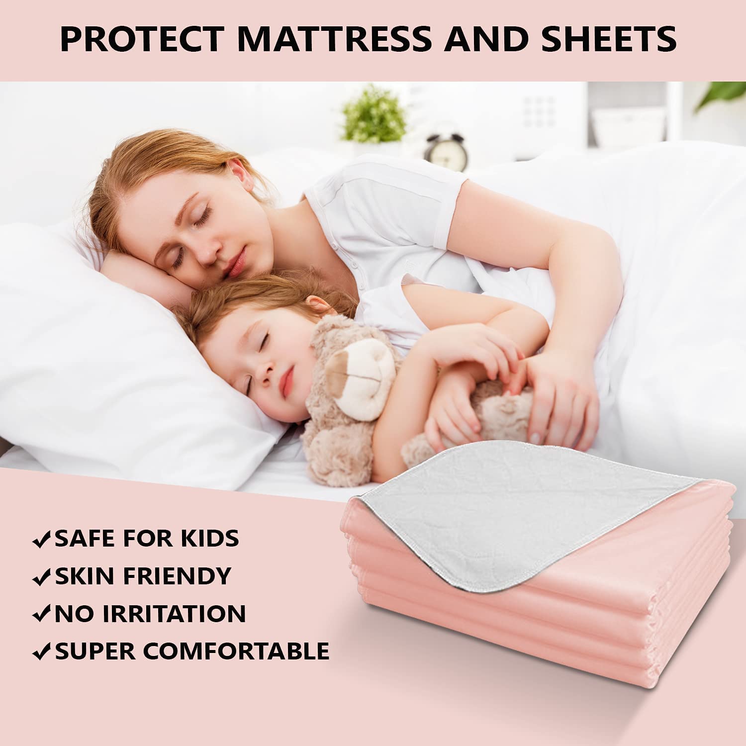 Platinum Care Pads™ 5 Pack - Washable & Reusable Bed Underpads 34x36 Inches (Pink) - Incontinence Pads for Adults, Elderly, Pets - Waterproof Bed Protector for Dogs, Cats, Bunnies - Perfect for Home Care, Travel & Nighttime Use