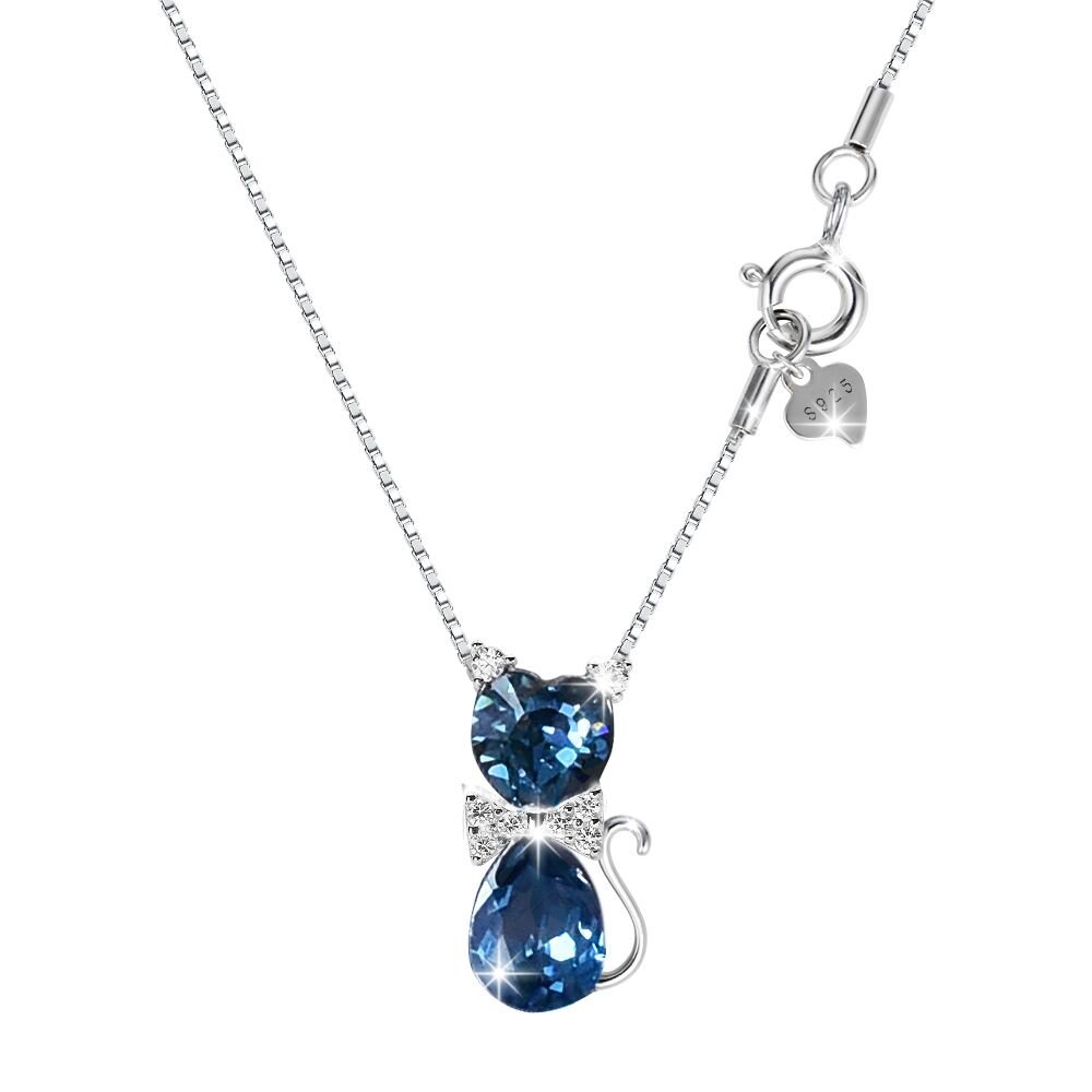 925 Sterling Silver Cat Pendant Necklace with Artificial Crystal - Elegant Jewelry Gift for Women, Girls, Cat Lovers | Perfect for Birthday, Anniversary, Valentine's Day & Everyday Wear