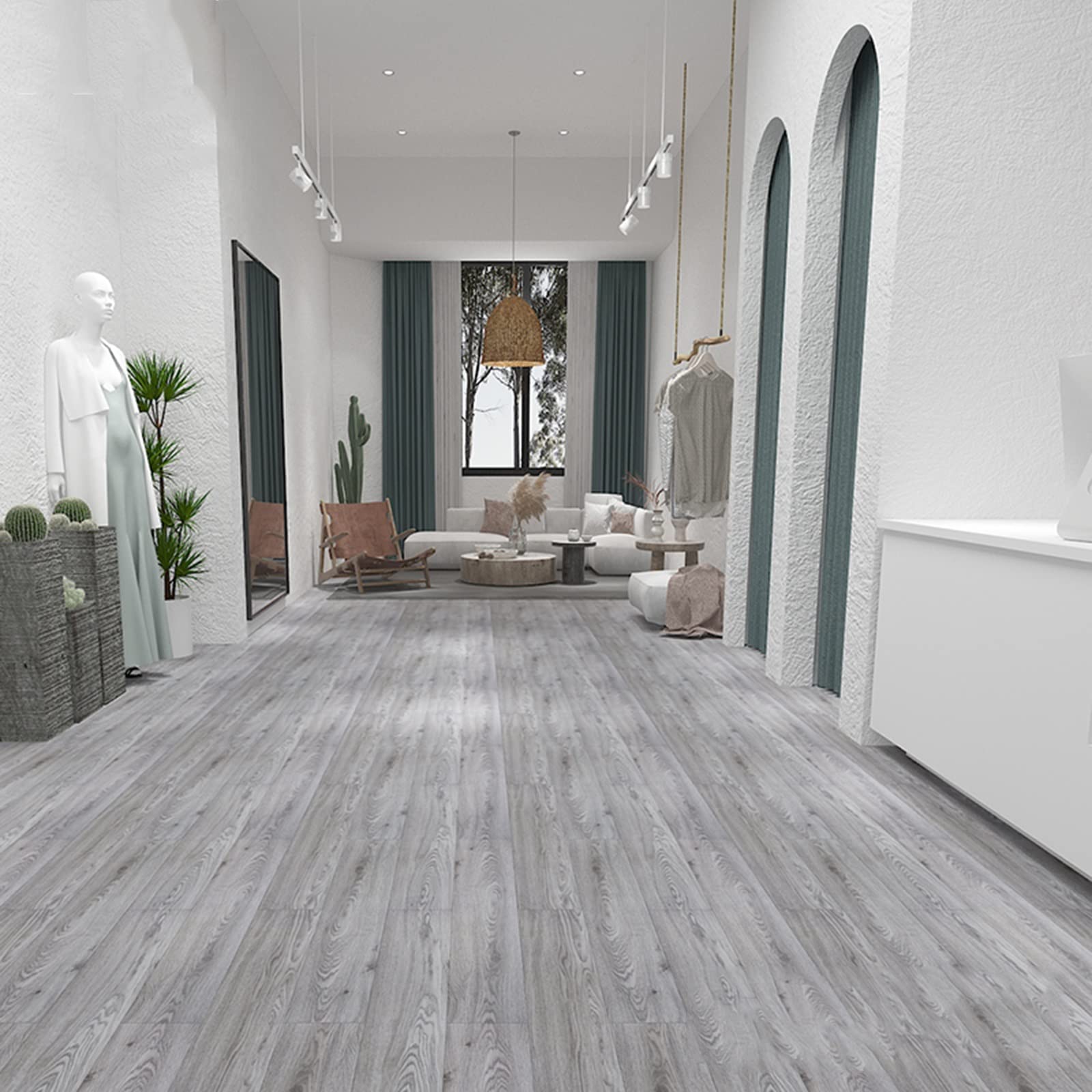 3D Wood Grain Vinyl Floor Decals - Waterproof Non-Slip Wall & Floor Stickers (1/2/5/10m Wide, 2mm Thick) - Perfect for Home, Office & Commercial Interior Decoration - Grey Wood Pattern - 1 Pack (10 SQ FT Coverage)