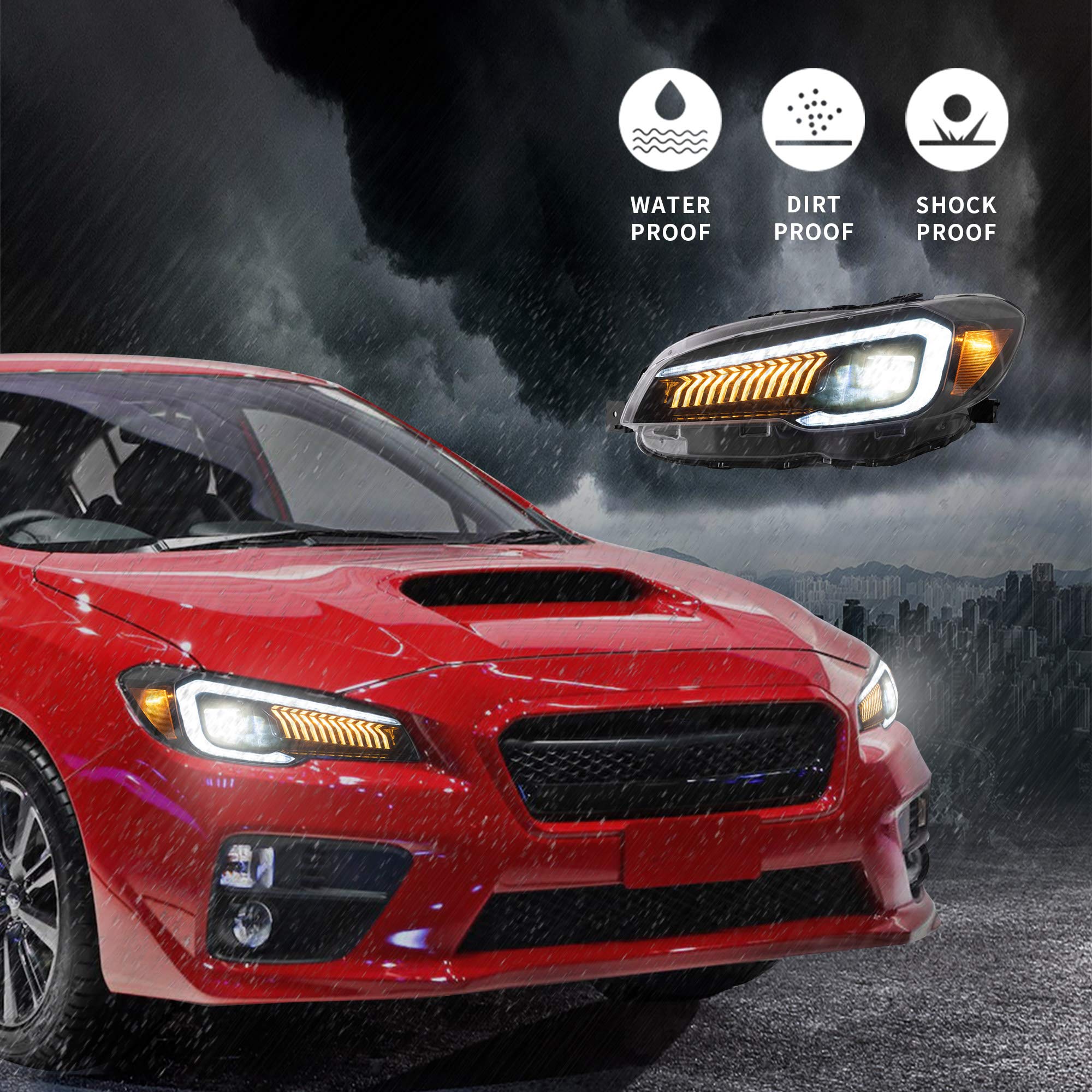 VLAND LED Headlights for 2015-2021 Subaru WRX & STI (Limited/Base/Premium) - High Brightness, Amber Reflector, Welcome Running Lights - Upgrade Your Night Driving (Not Compatible with LED/AFS/SRH Models)