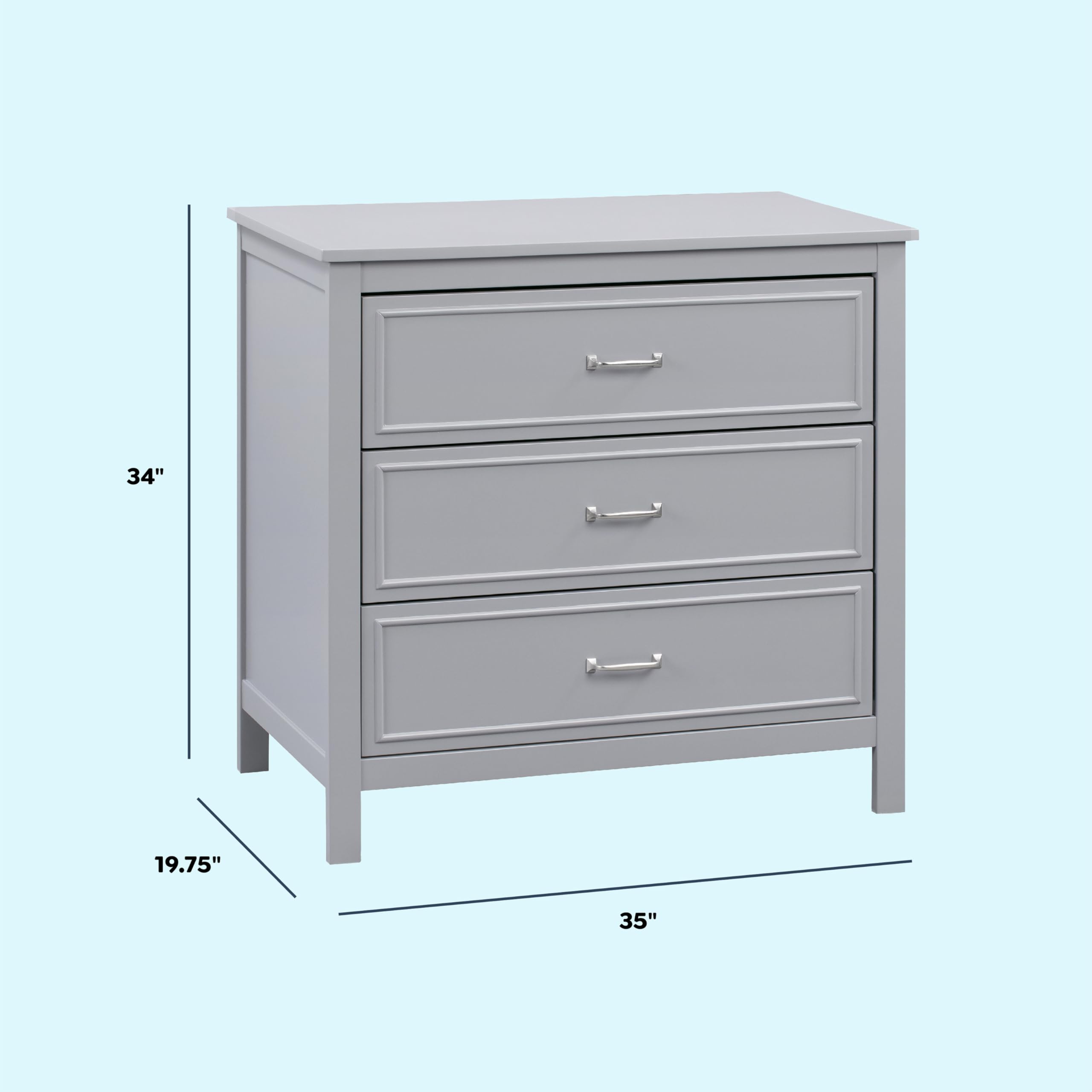 DaVinci Charlie 3-Drawer Dresser in Grey - Modern Nursery Dresser for Baby Room Organization & Storage - Perfect for Kids Bedroom, Nursery, or Playroom