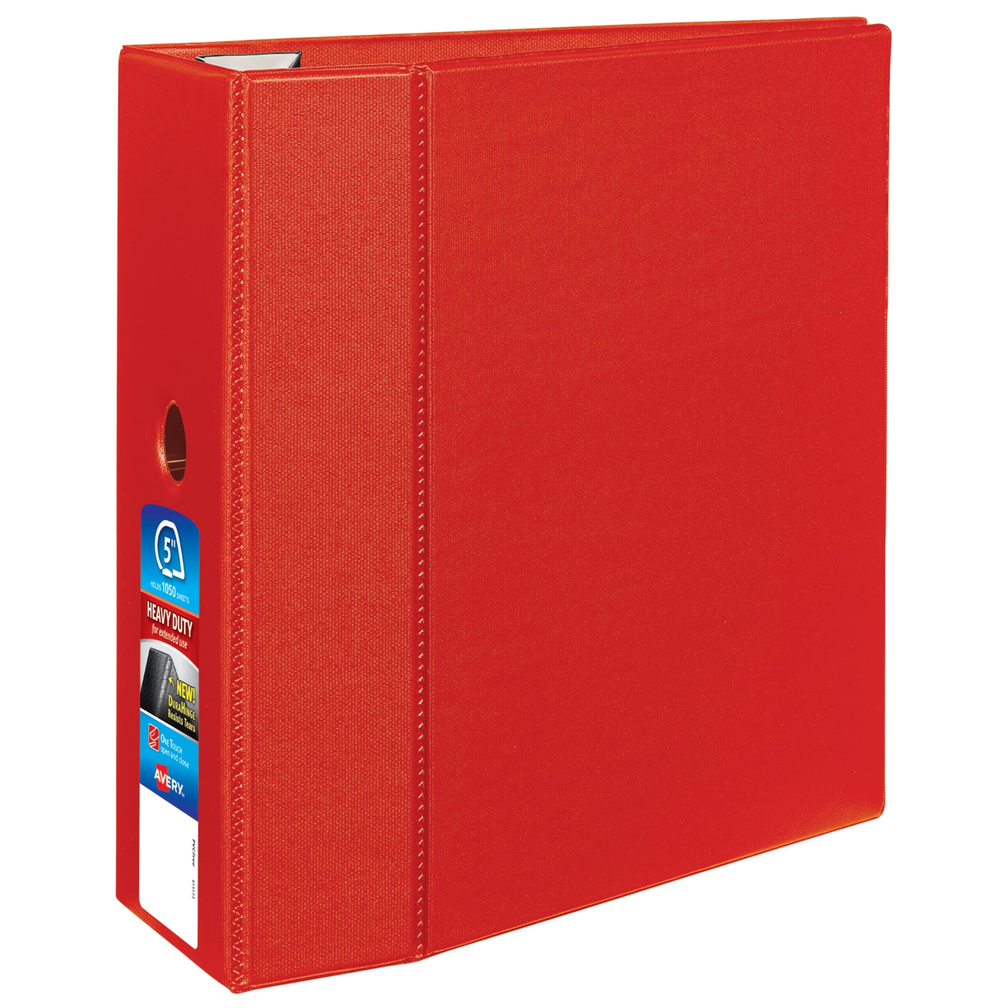 Avery Heavy-Duty 3 Ring Binder with One Touch EZD Rings - 5 Inch Capacity, 2.3/4.8 Inch Spine, Red (Model 79586) - Perfect for Office, School & Document Organization
