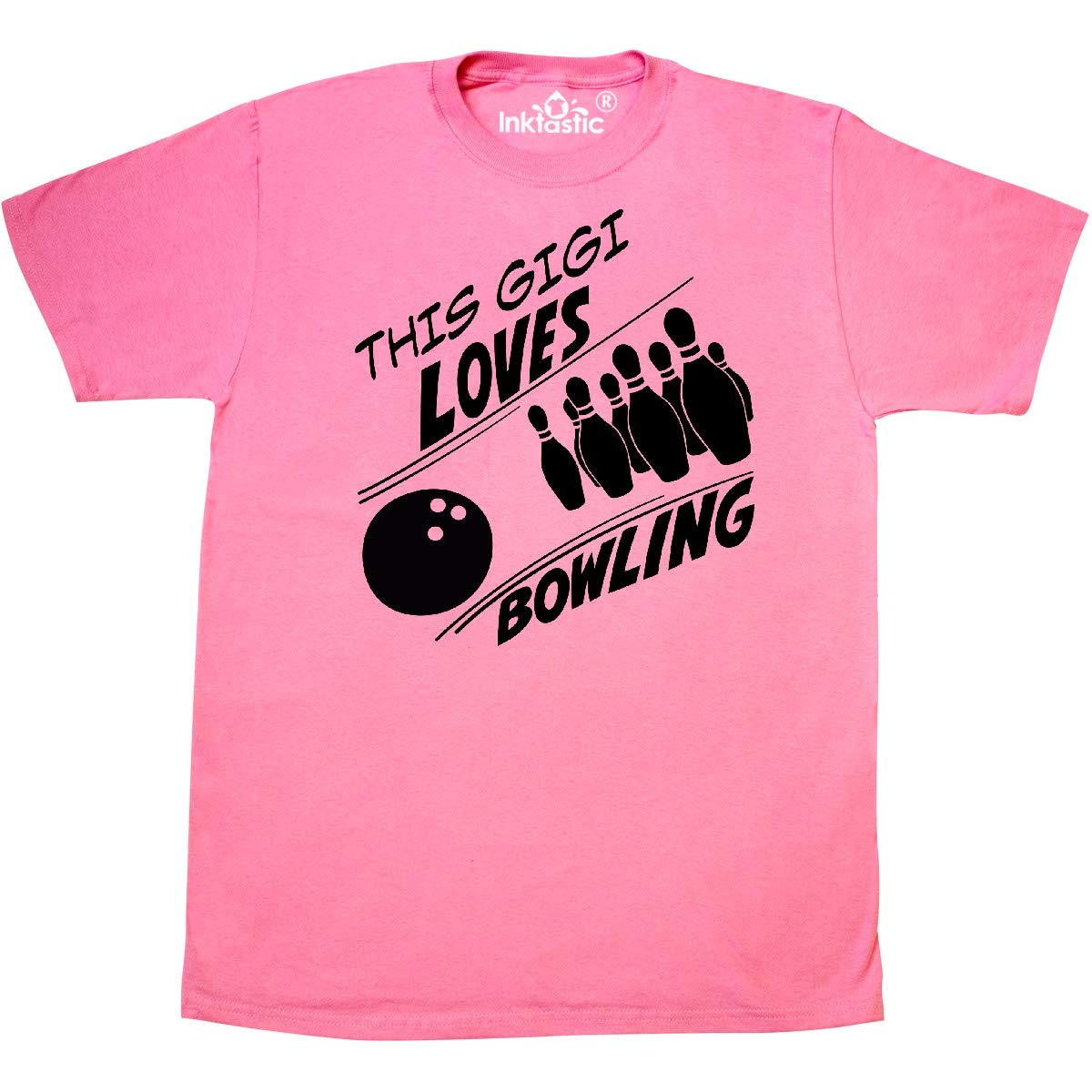 Inktastic Gigi Loves Bowling with Pins and Ball Graphic T-Shirt for Women - Funny Bowling Lover Gift Idea for Tournaments & Casual Wear