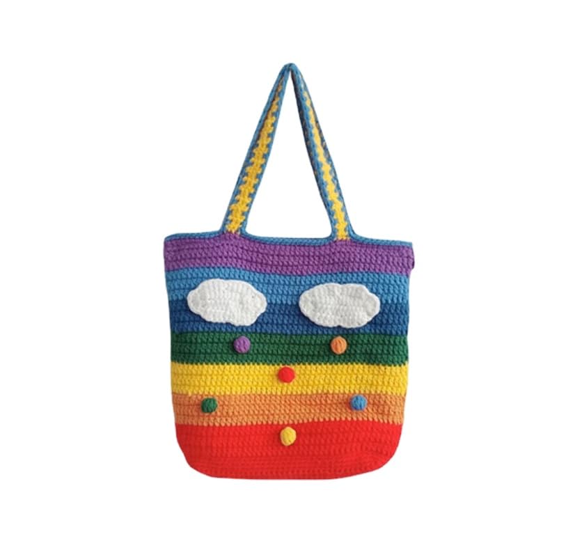 Y2K Aesthetic Cute Tote Bags - Fairycore Crochet Beach Bag, Cottagecore Rainbow Crossbody Hobo Bag - Large Grunge Accessories for Women | Perfect for Beach Trips, Music Festivals & Boho Outfits